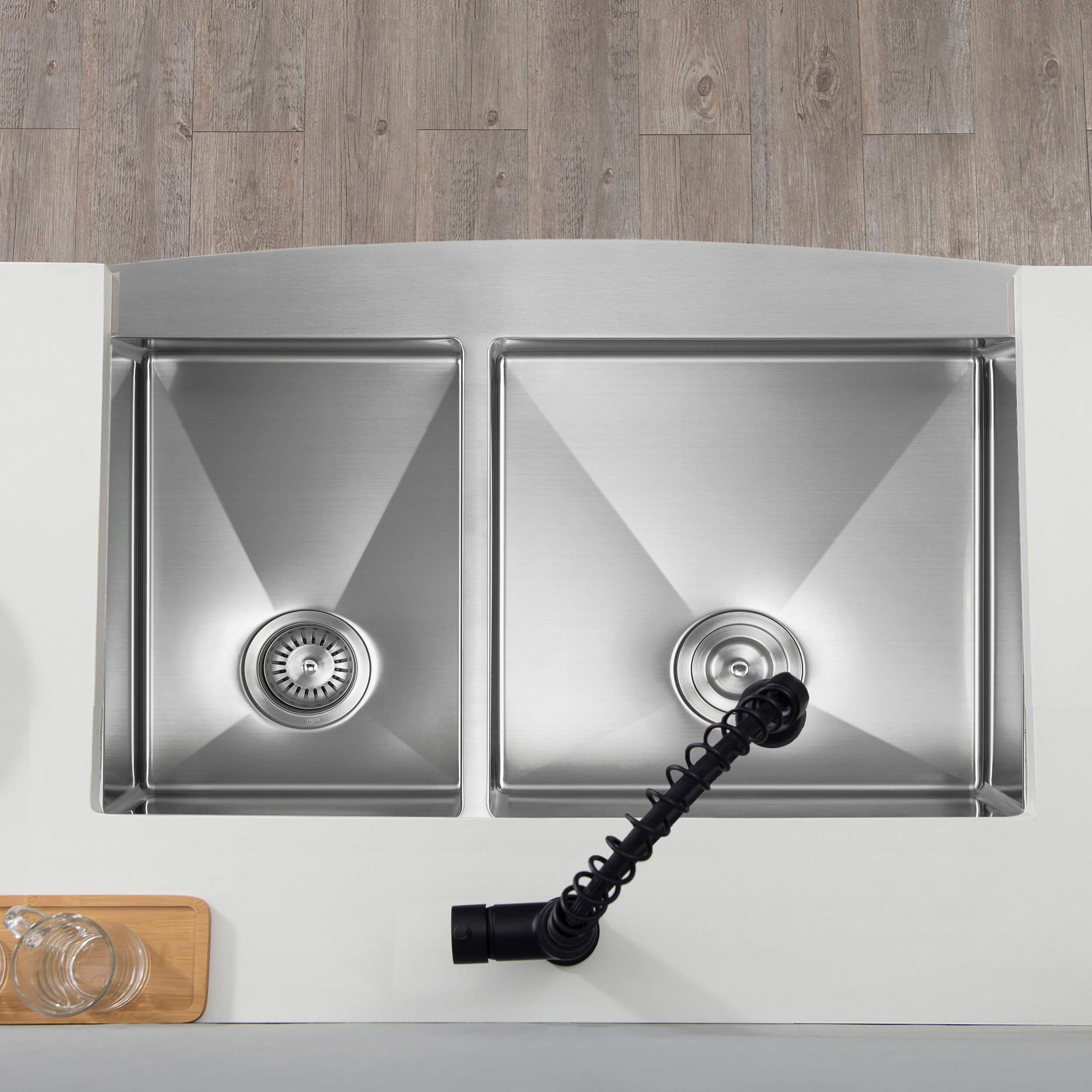 36″ Handcrafted Farmhouse Apron Double Bowl Stainless Steel Kitchen Sink – K1-DF36 view 3