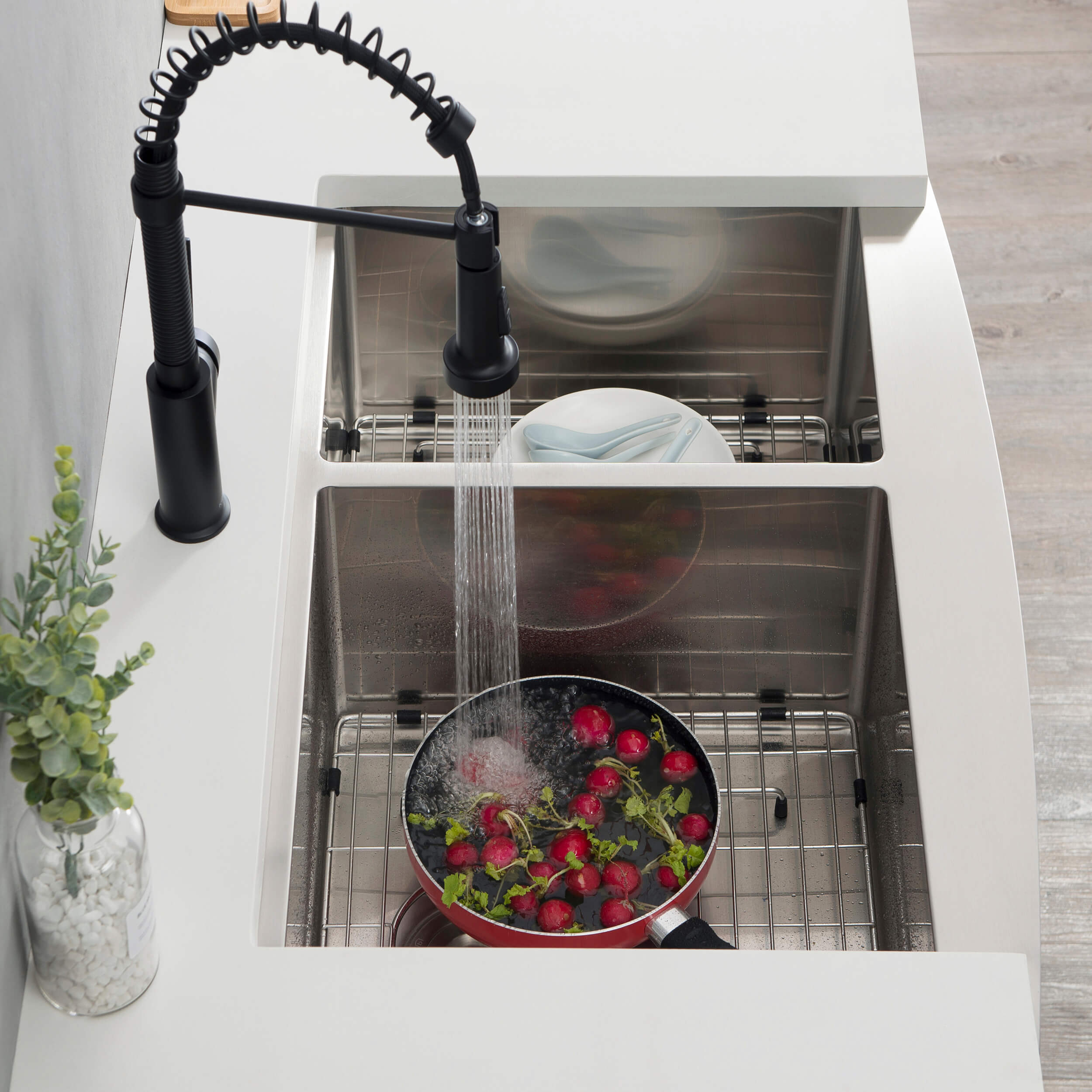 36″ Handcrafted Farmhouse Apron Double Bowl Stainless Steel Kitchen Sink – K1-DF36 view 4