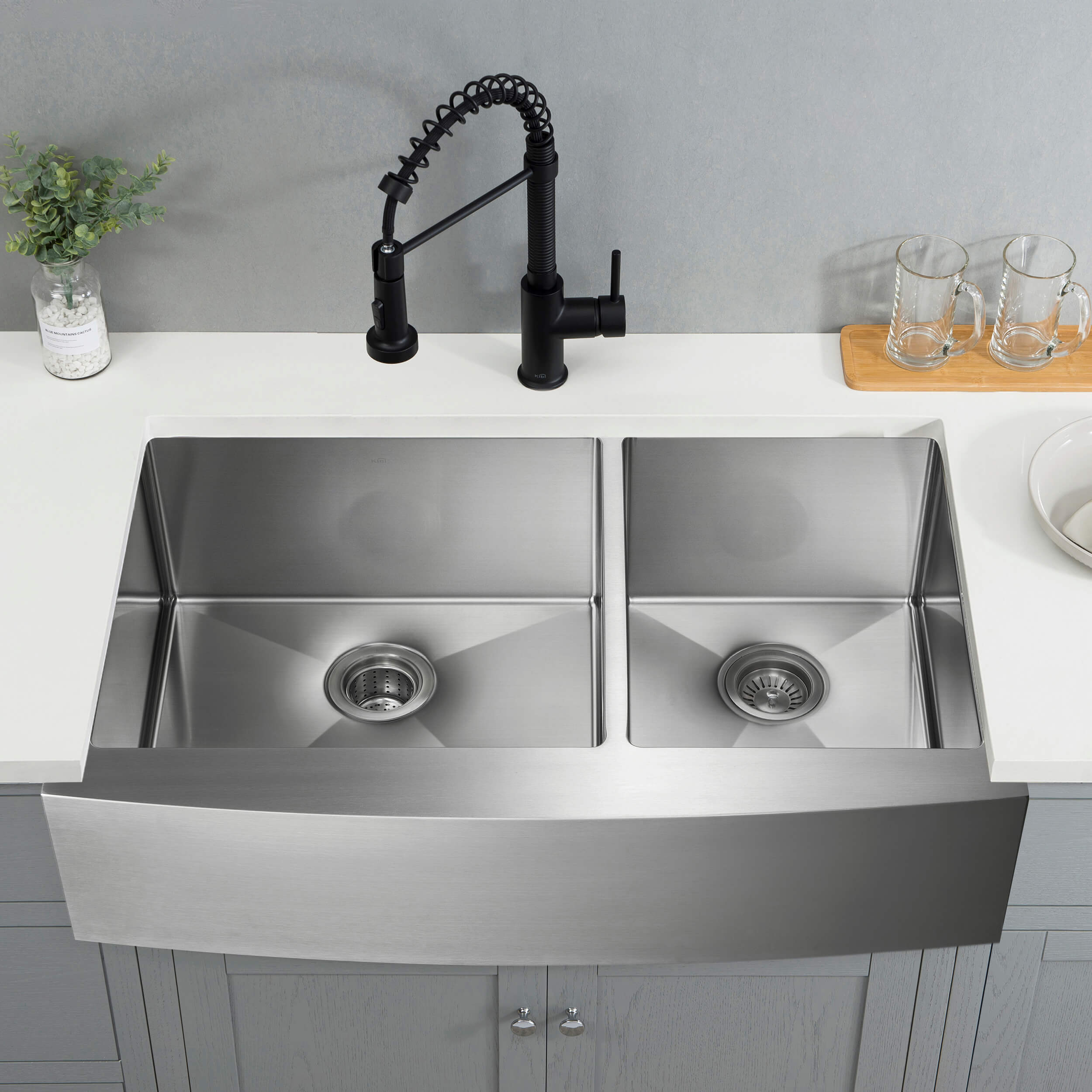 36″ Handcrafted Farmhouse Apron Double Bowl Stainless Steel Kitchen Sink – K1-DF36 view 2