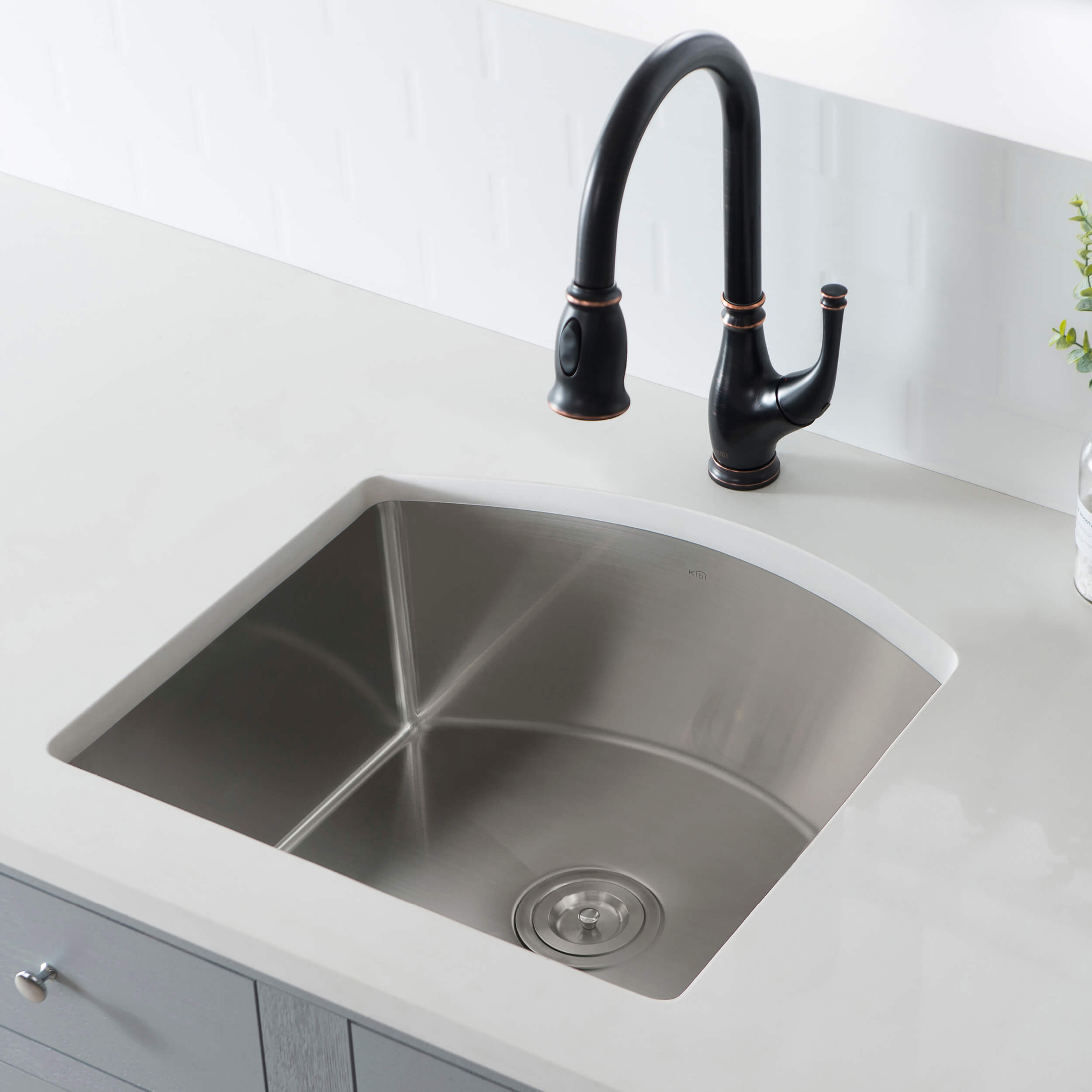 22″ Handcrafted Undermount Single Bowl 16 gauge D Shape Stainless Steel Kitchen Sink – K1-S22-D view 2