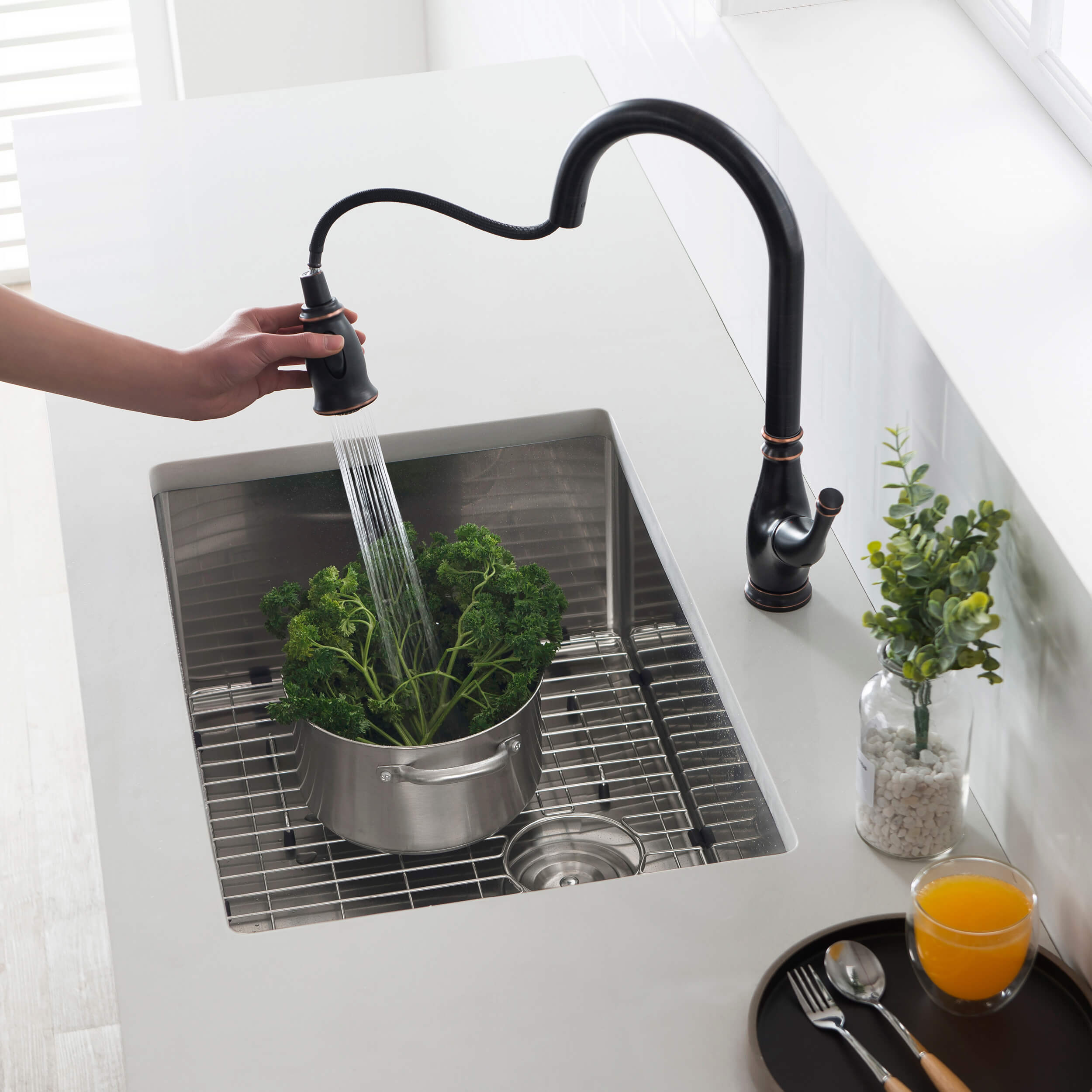 26″ Handcrafted Undermount Single Bowl 16 gauge Stainless Steel Kitchen Sink – K1-S26 view 5
