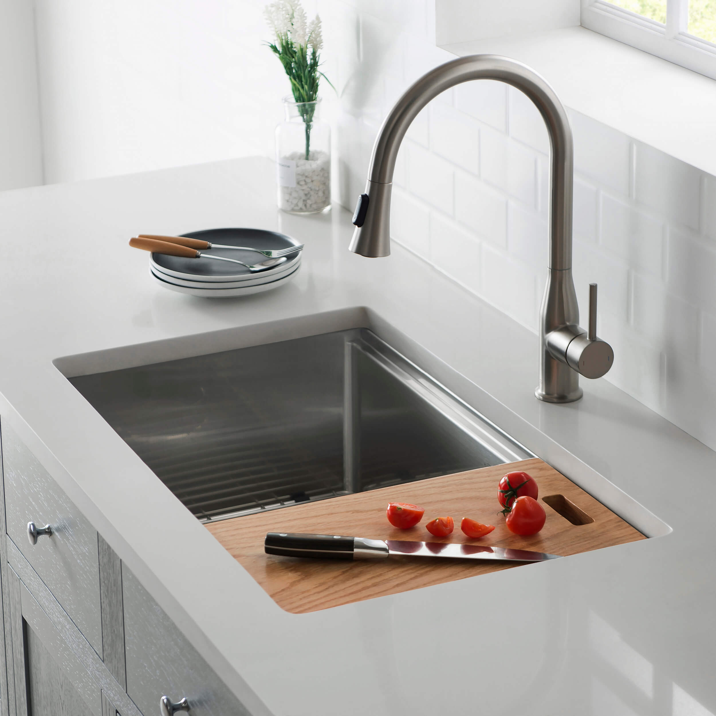 33″ Undermount Single Bowl Stainless Steel Workstation Sink – K1-S33T view 5