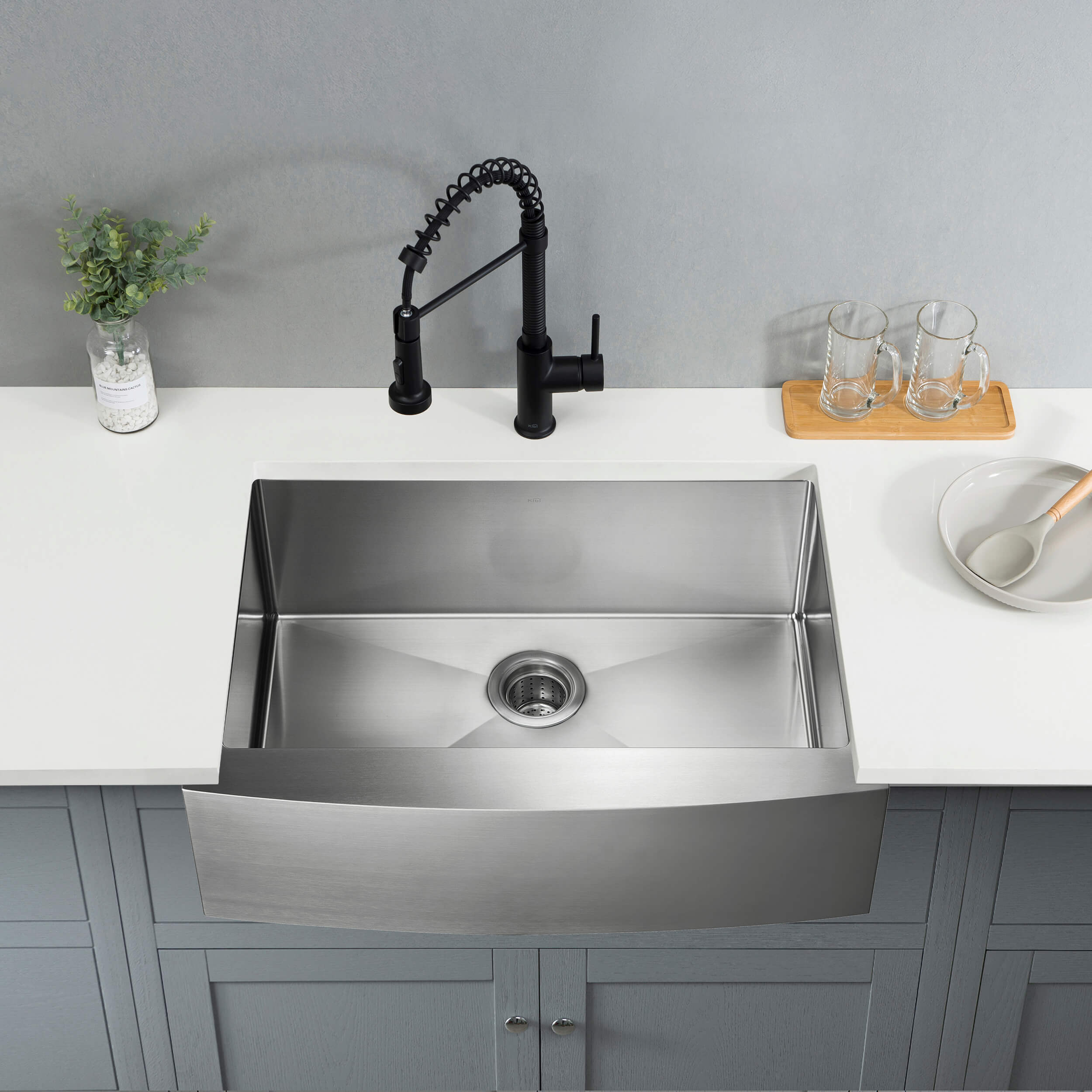 27″ Handcrafted Farmhouse Apron Single Bowl Stainless Steel Kitchen Sink – K1-SF27 view 2