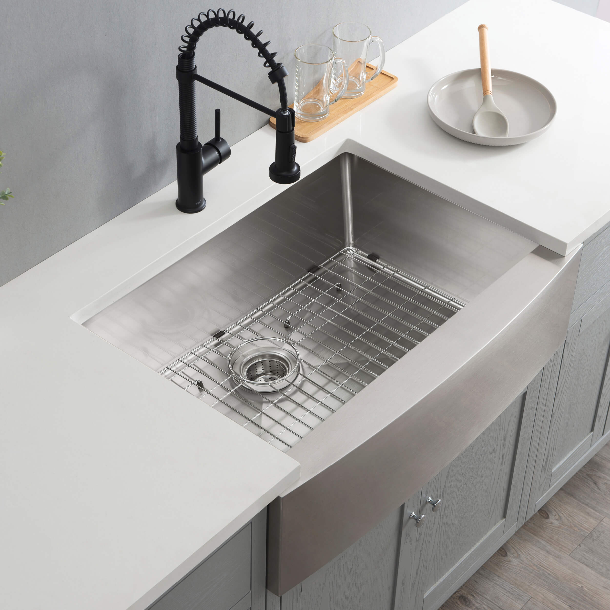 27″ Handcrafted Farmhouse Apron Single Bowl Stainless Steel Kitchen Sink – K1-SF27 view 3