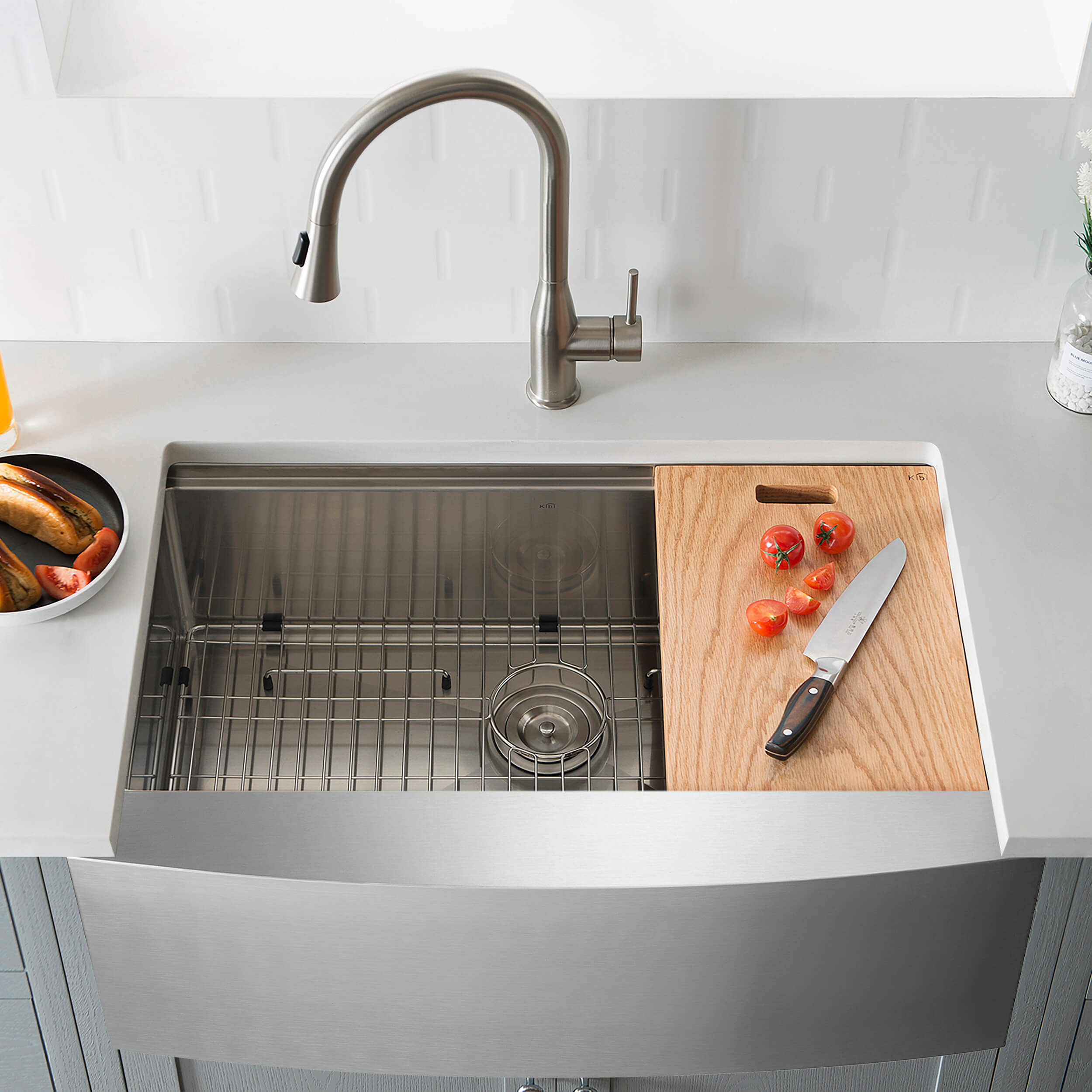 27″ Farmhouse Apron Single Bowl Stainless Steel Workstation Kitchen Sink – K1-SF27T view 3