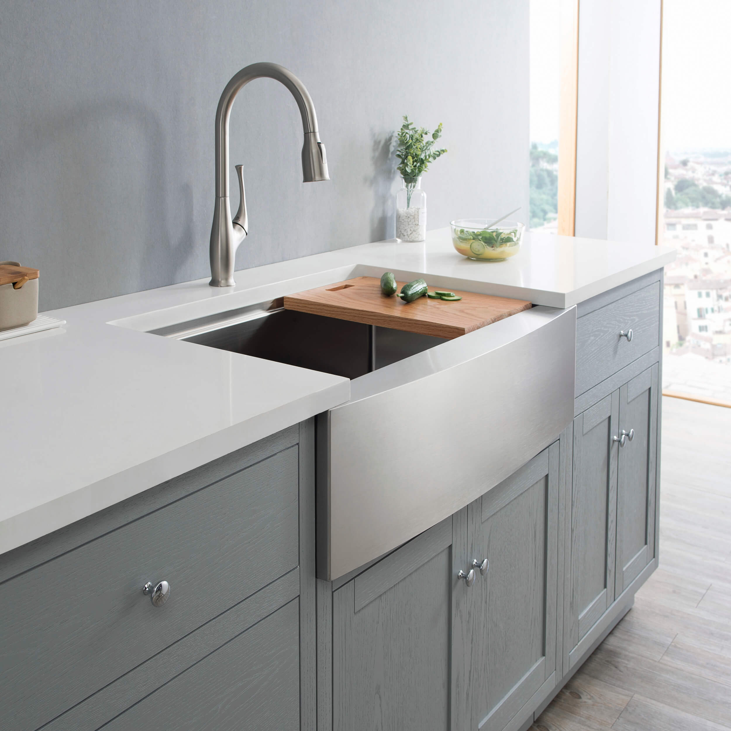 27″ Farmhouse Apron Single Bowl Stainless Steel Workstation Kitchen Sink – K1-SF27T view 2