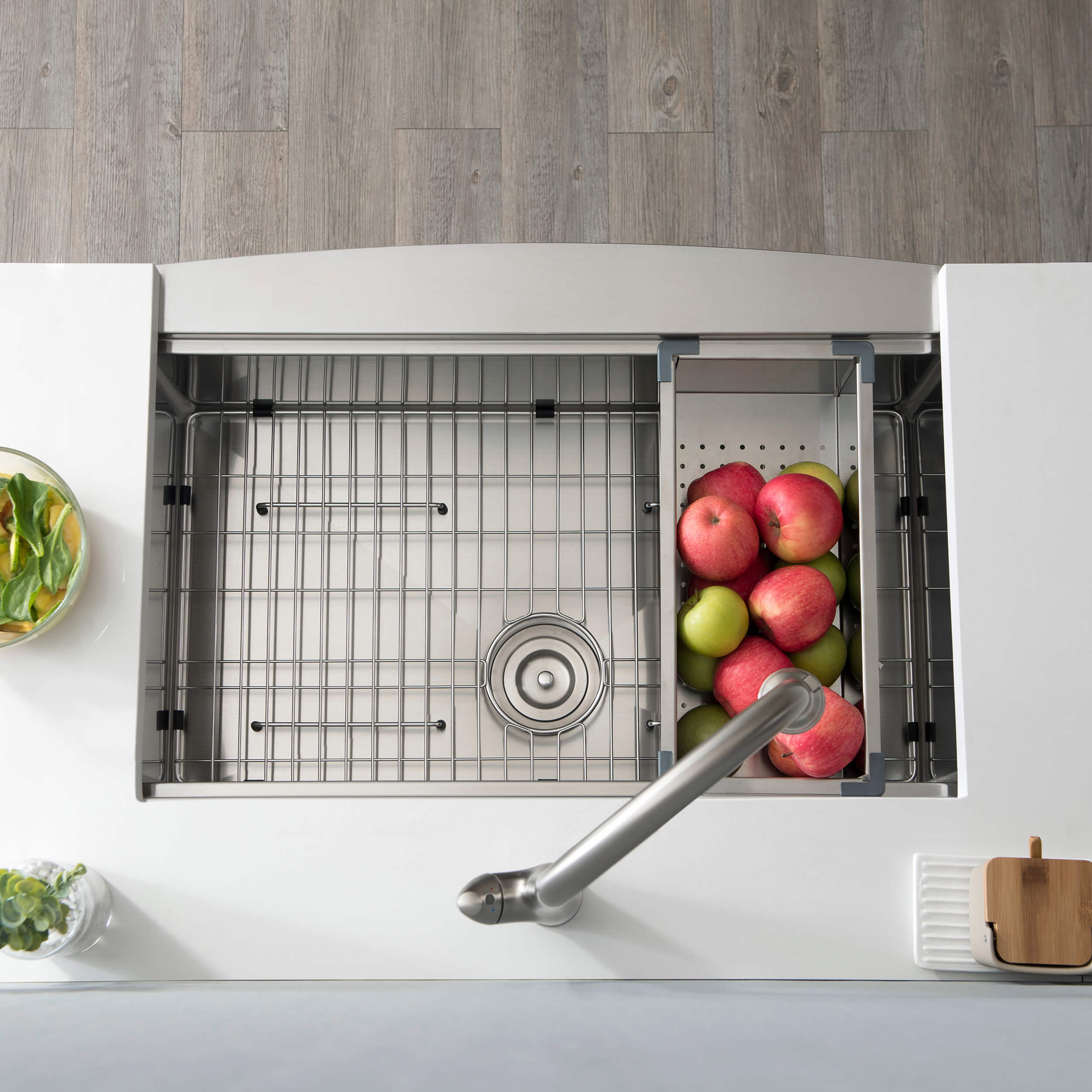 27″ Farmhouse Apron Single Bowl Stainless Steel Workstation Kitchen Sink – K1-SF27T view 4