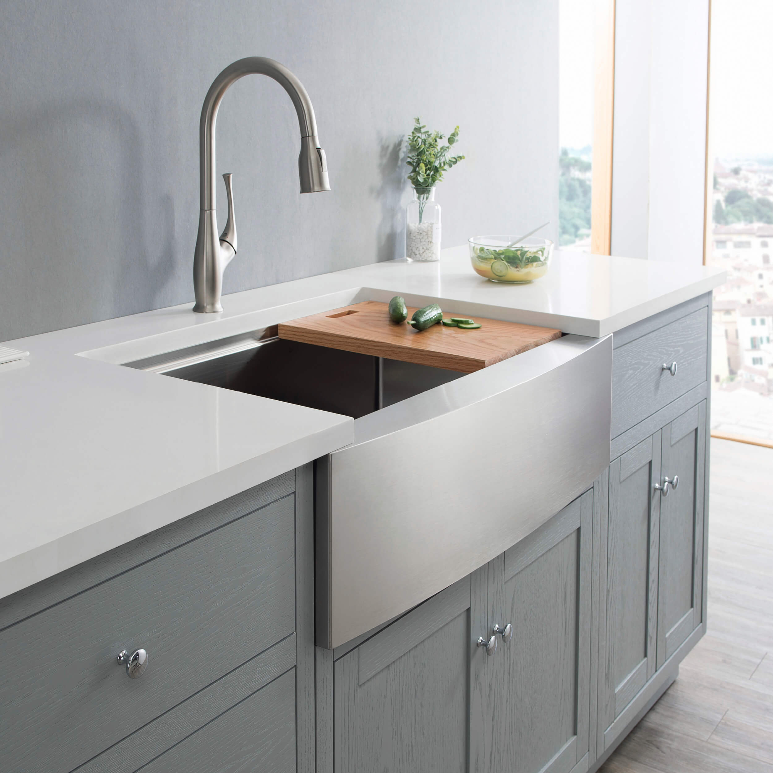 30″ Farmhouse Apron Single Bowl Stainless Steel Workstation Kitchen Sink – K1-SF30T view 2