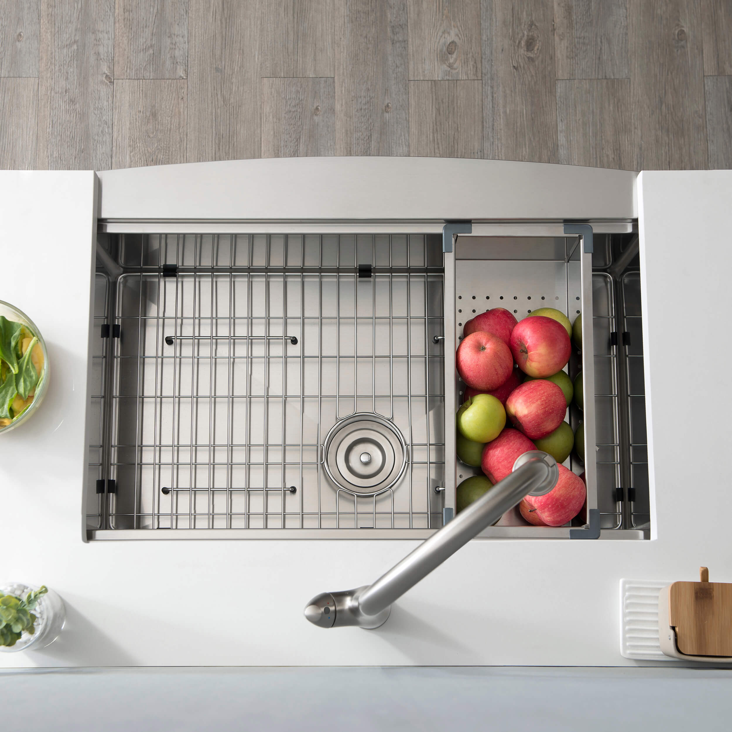 30″ Farmhouse Apron Single Bowl Stainless Steel Workstation Kitchen Sink – K1-SF30T view 4
