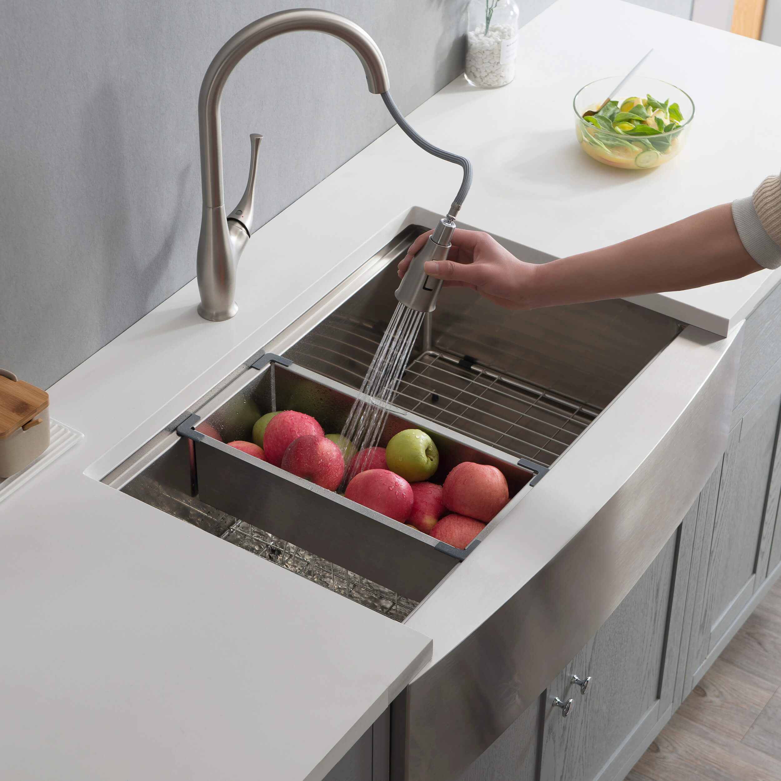 30″ Farmhouse Apron Single Bowl Stainless Steel Workstation Kitchen Sink – K1-SF30T view 5