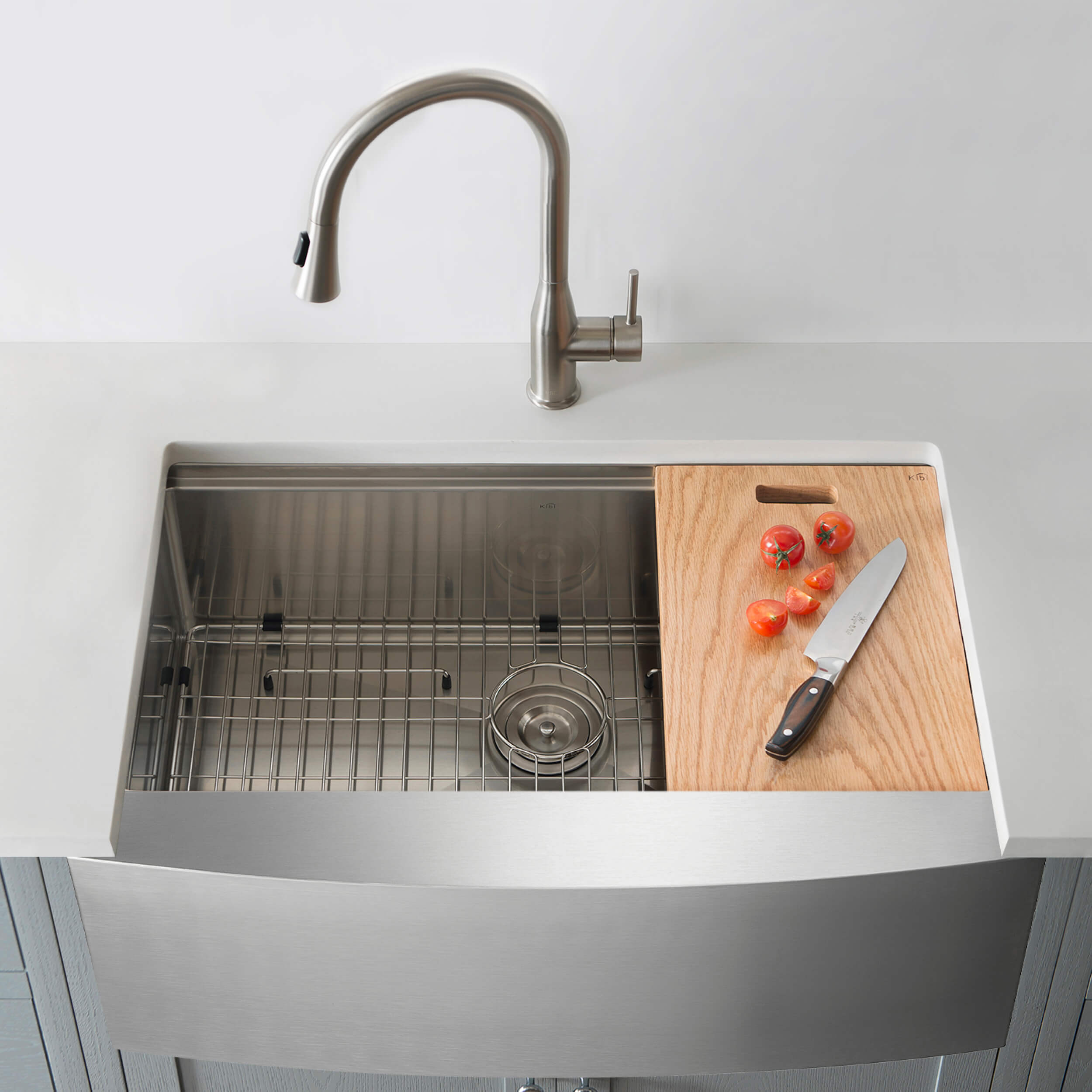 30″ Farmhouse Apron Single Bowl Stainless Steel Workstation Kitchen Sink – K1-SF30T view 3