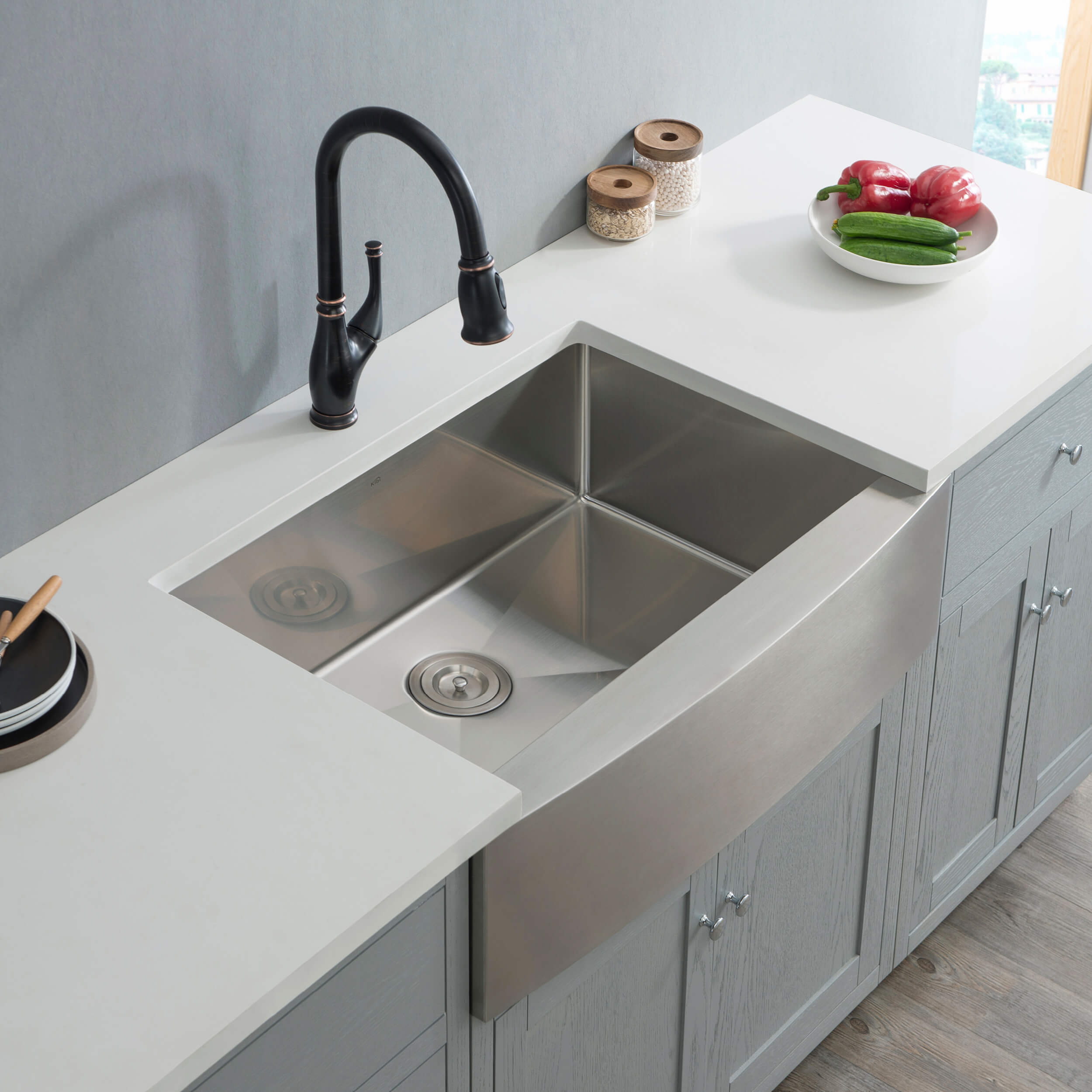 33″ Handcrafted Farmhouse Apron Single Bowl Stainless Steel Kitchen Sink – K1-SF33 view 2