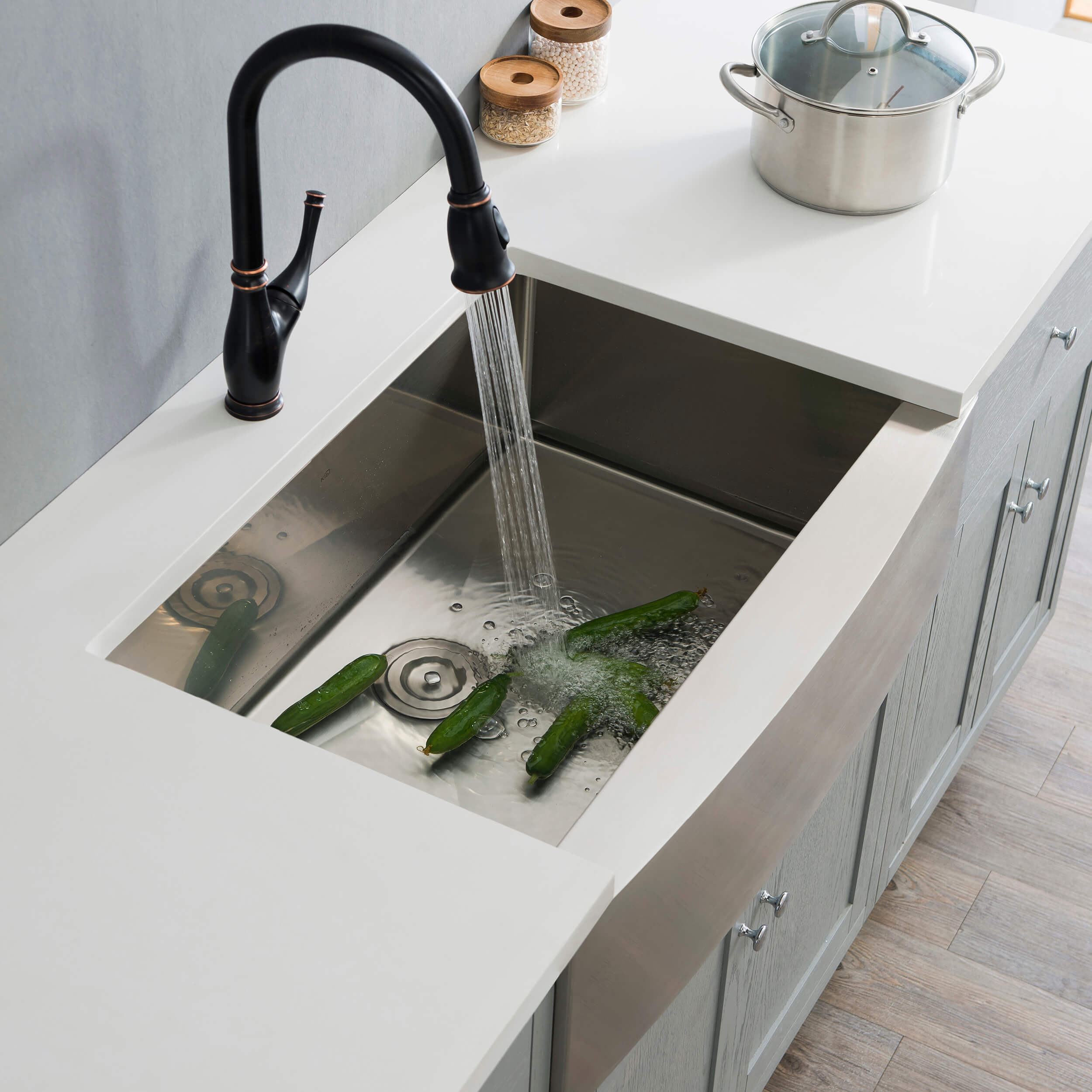 33″ Handcrafted Farmhouse Apron Single Bowl Stainless Steel Kitchen Sink – K1-SF33 view 5