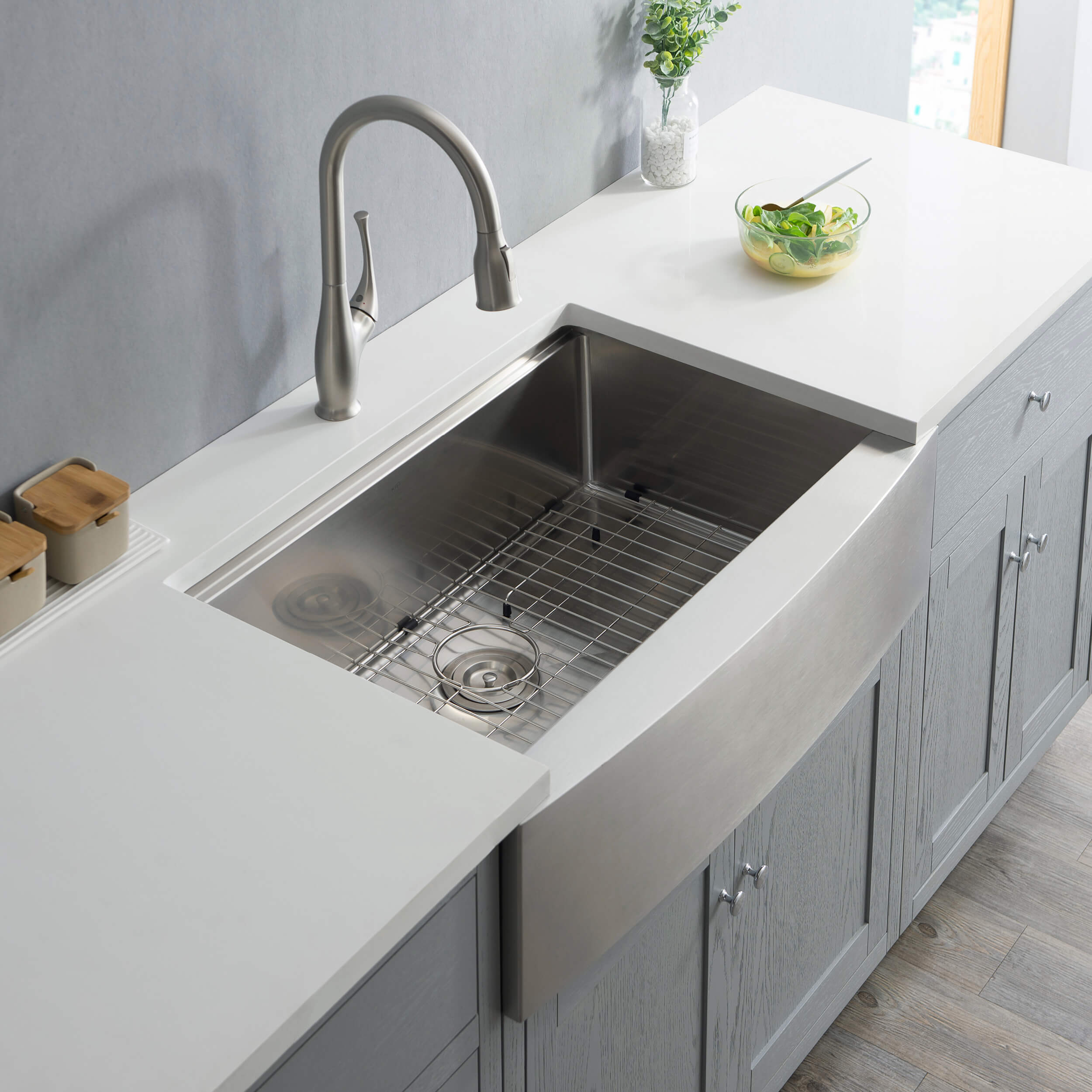 33″ Farmhouse Apron Single Bowl Stainless Steel Workstation Kitchen Sink – K1-SF33T view 3