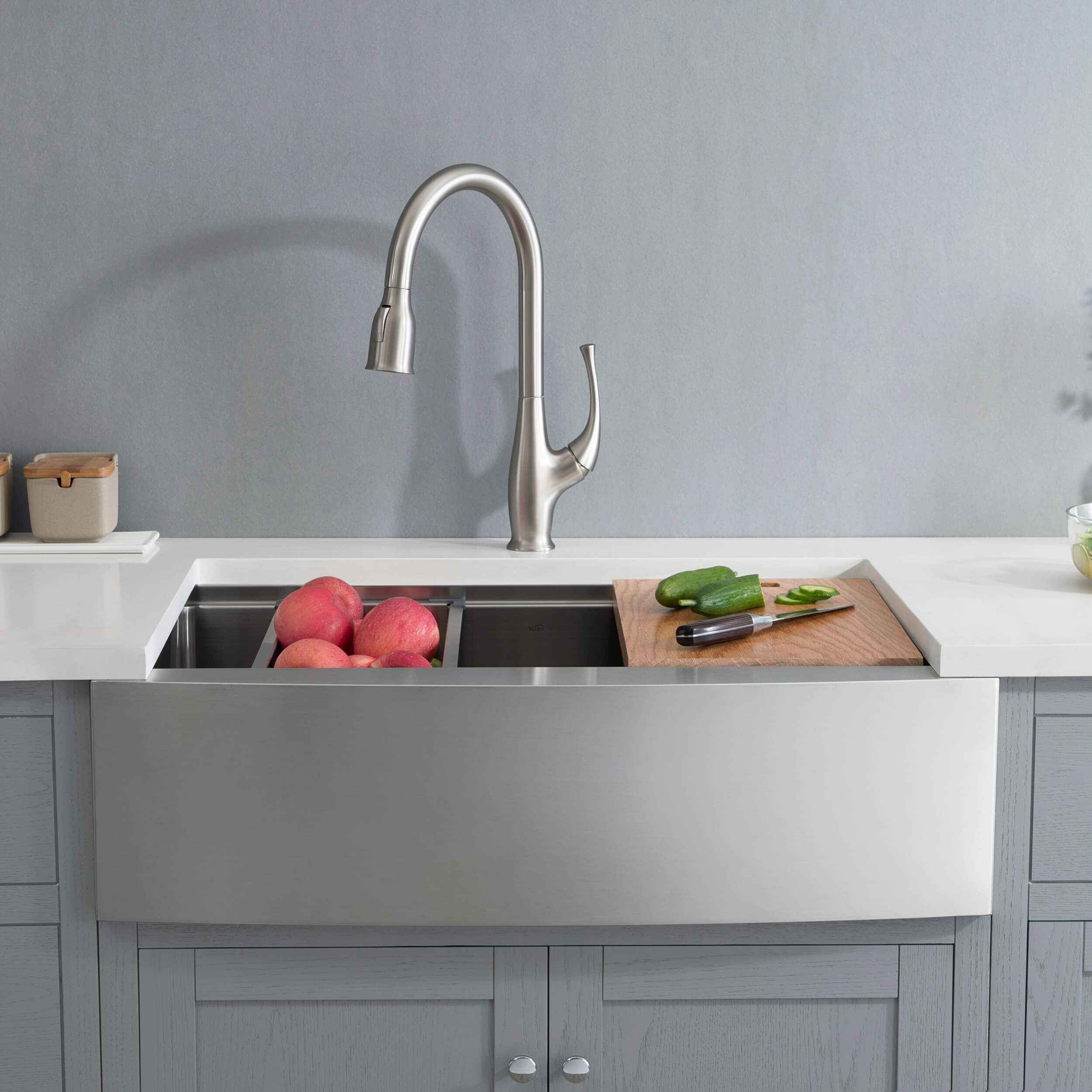 33″ Farmhouse Apron Single Bowl Stainless Steel Workstation Kitchen Sink – K1-SF33T view 4