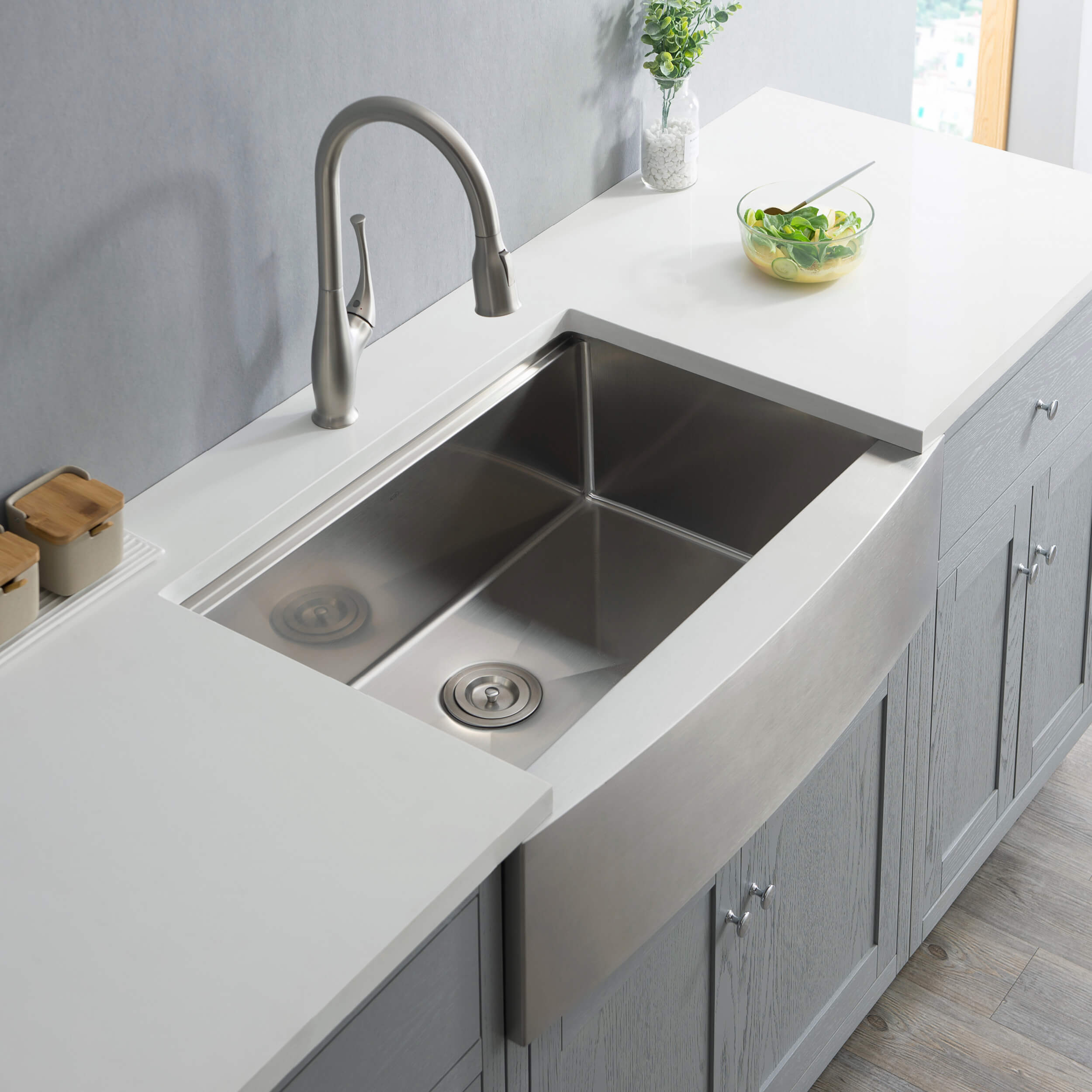 33″ Farmhouse Apron Single Bowl Stainless Steel Workstation Kitchen Sink – K1-SF33T view 2