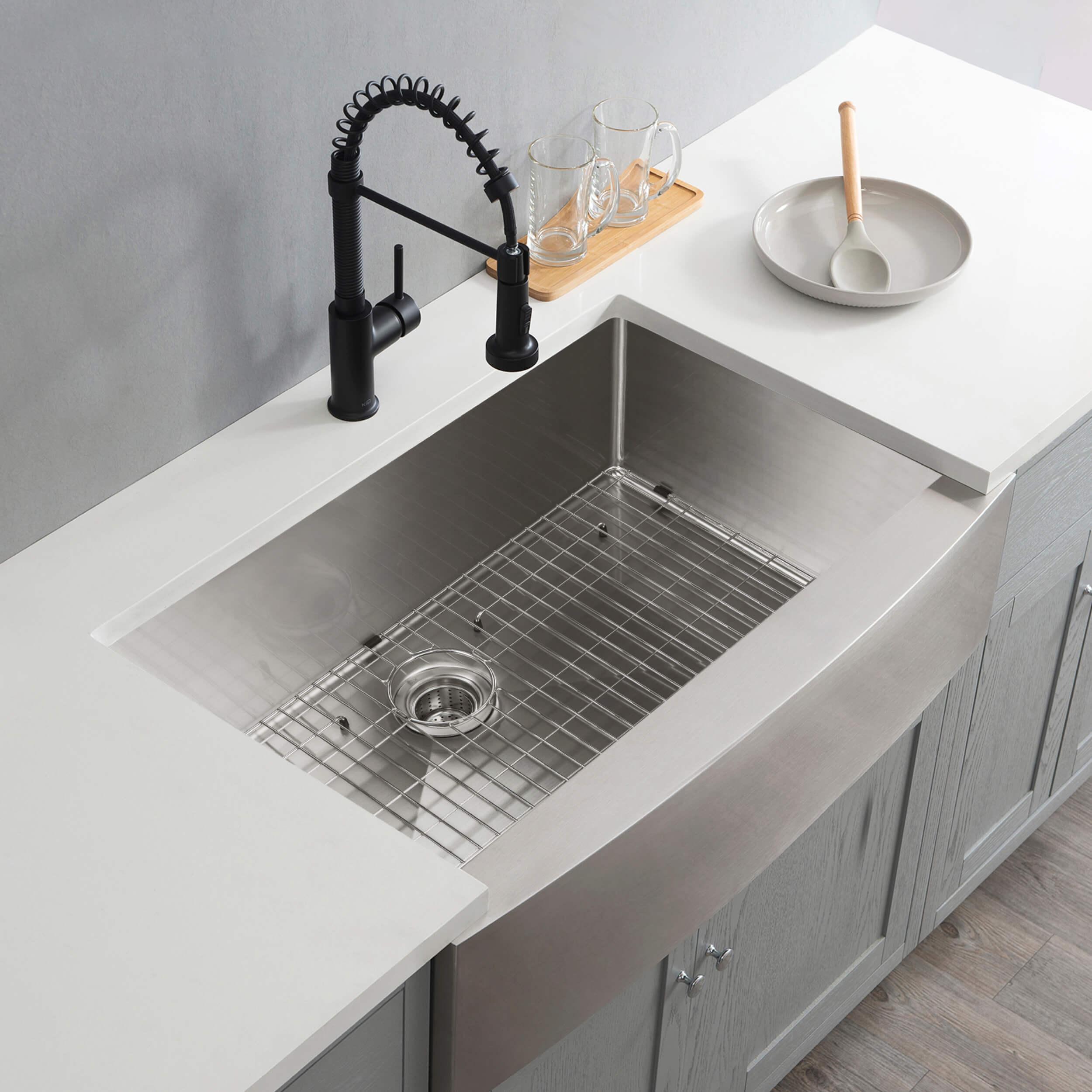 36″ Handcrafted Farmhouse Apron Single Bowl Stainless Steel Kitchen Sink – K1-SF36 view 3