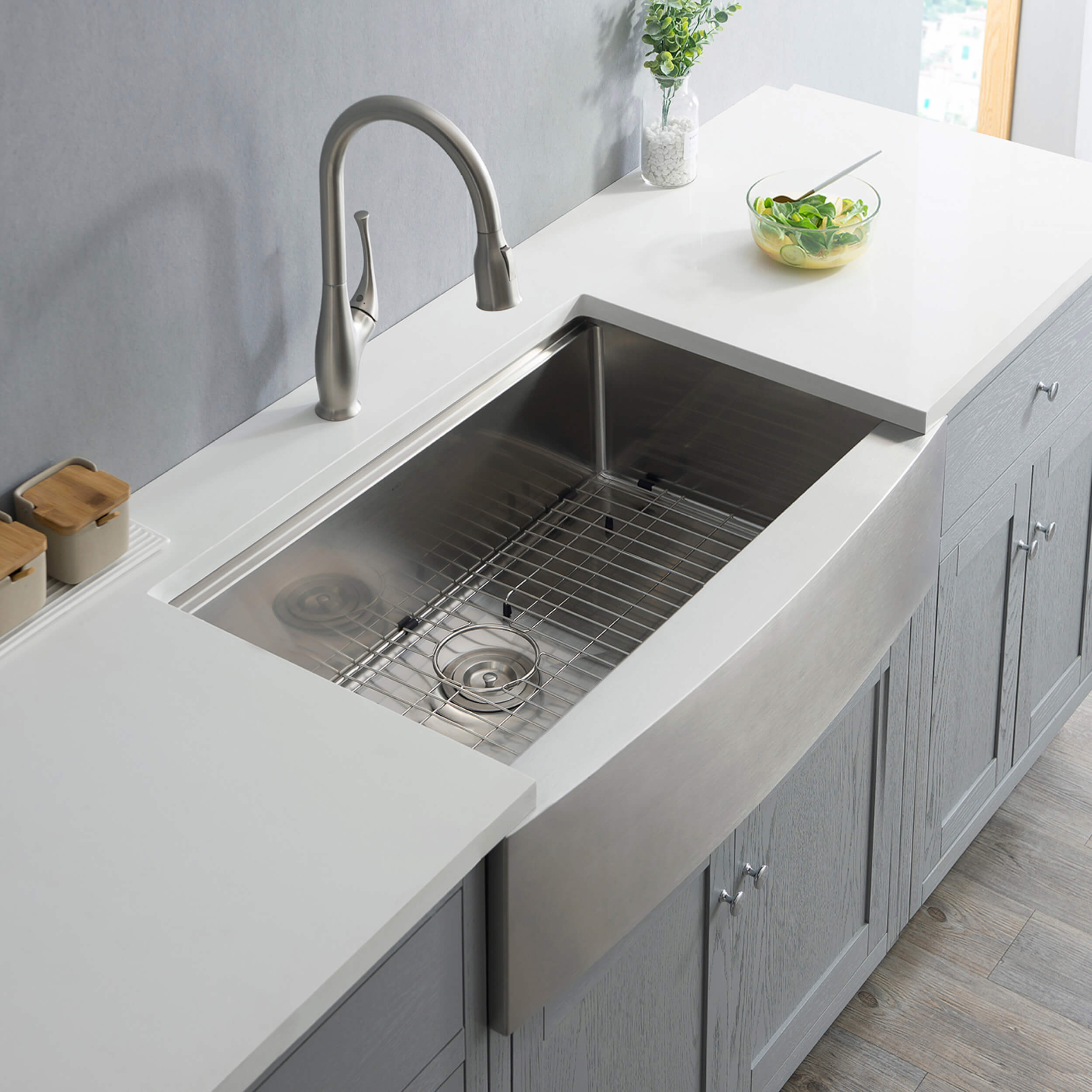 36″ Farmhouse Apron Single Bowl Stainless Steel Workstation Kitchen Sink – K1-SF36T view 3