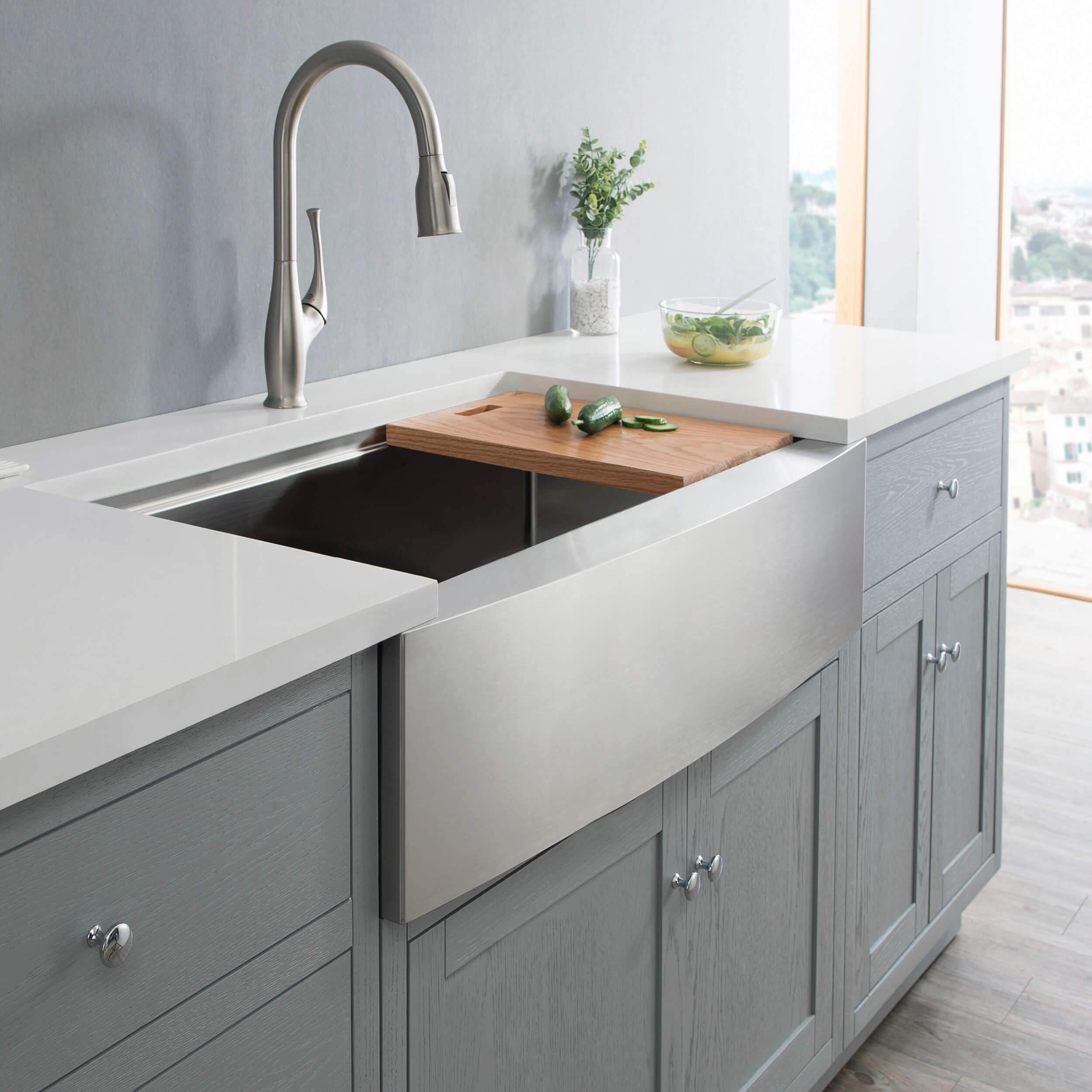 36″ Farmhouse Apron Single Bowl Stainless Steel Workstation Kitchen Sink – K1-SF36T view 2