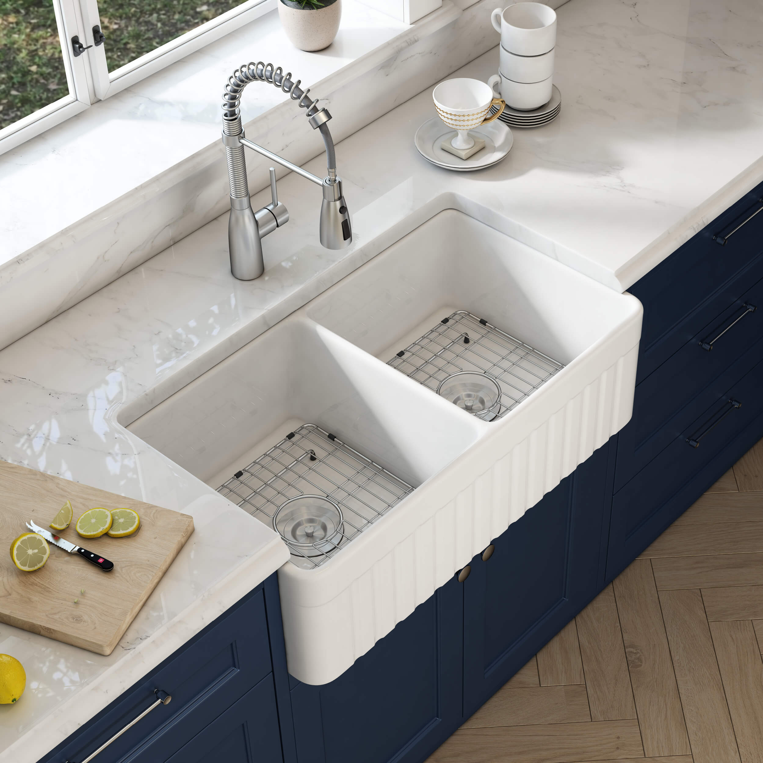 Pillar 33″ Farmhouse Kitchen Fireclay Sink - K2-DF33PI view 2