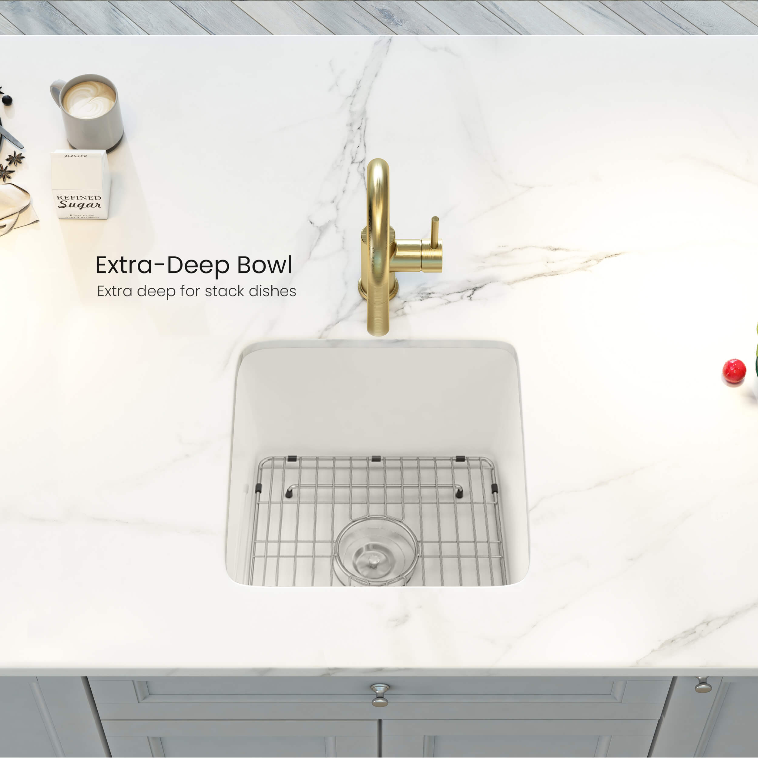 Cubic 18″ Drop-In/Undermount Kitchen Fireclay Sink - K2-S18SQ view 4