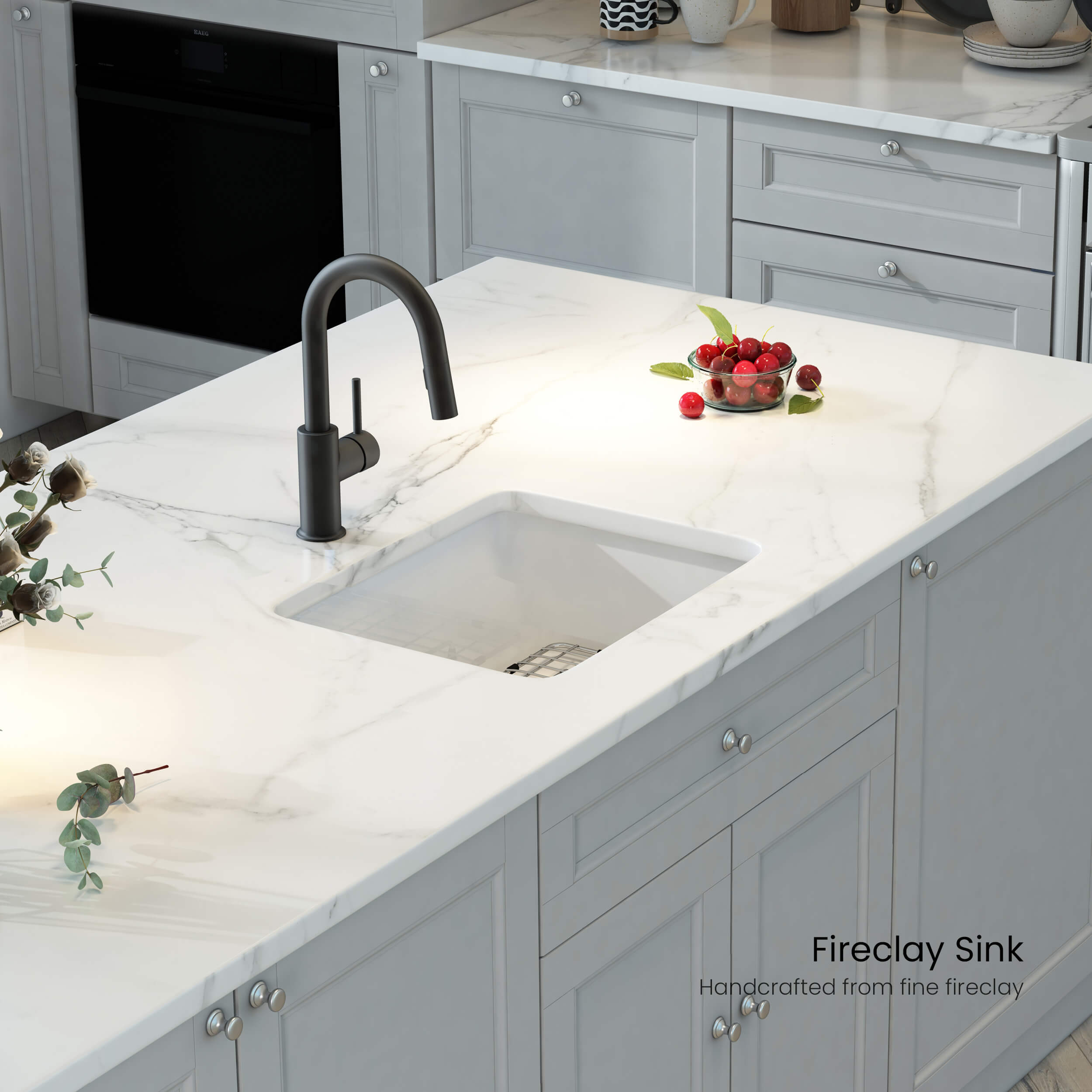 Cubic 18″ Drop-In/Undermount Kitchen Fireclay Sink - K2-S18SQ view 2