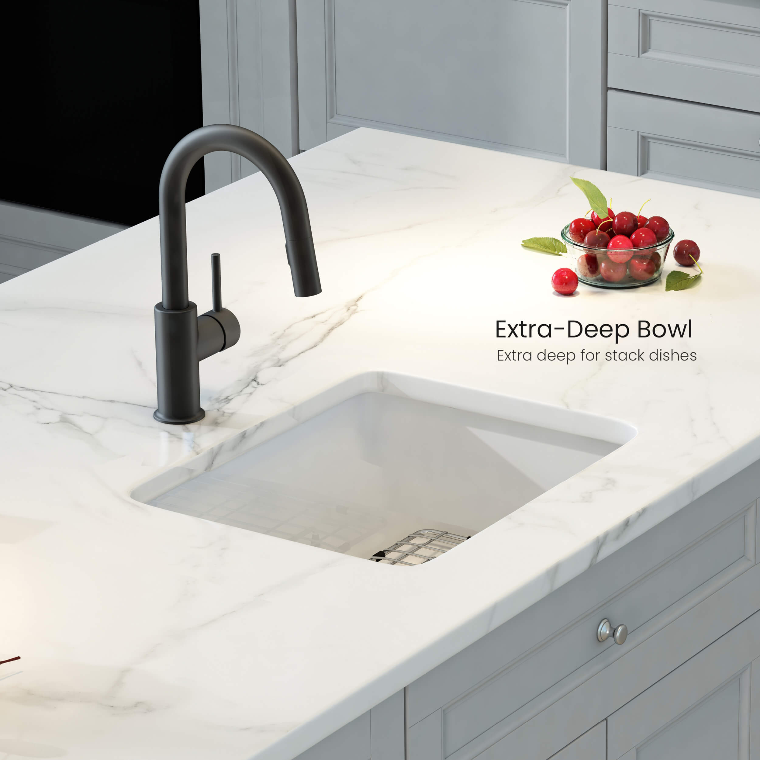 Cubic 18″ Drop-In/Undermount Kitchen Fireclay Sink - K2-S18SQ view 3