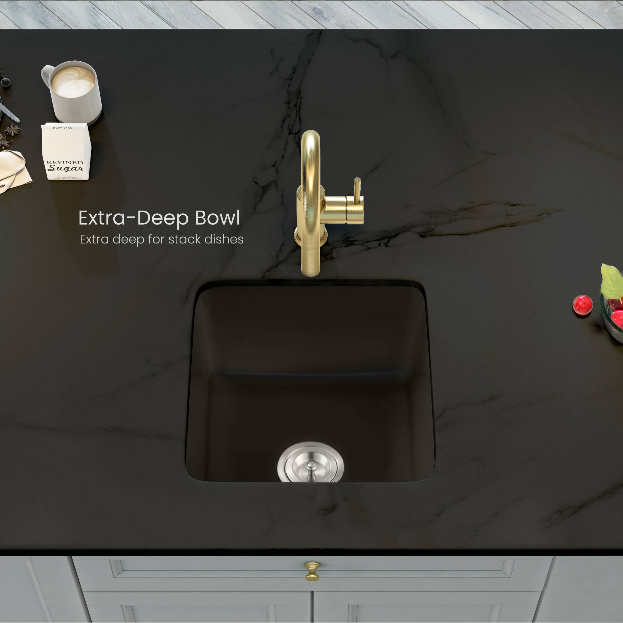 Pure 18″ Fireclay Kitchen Drop-In/Undermount Single Bowl Sink - K2-S18SQMB view 4