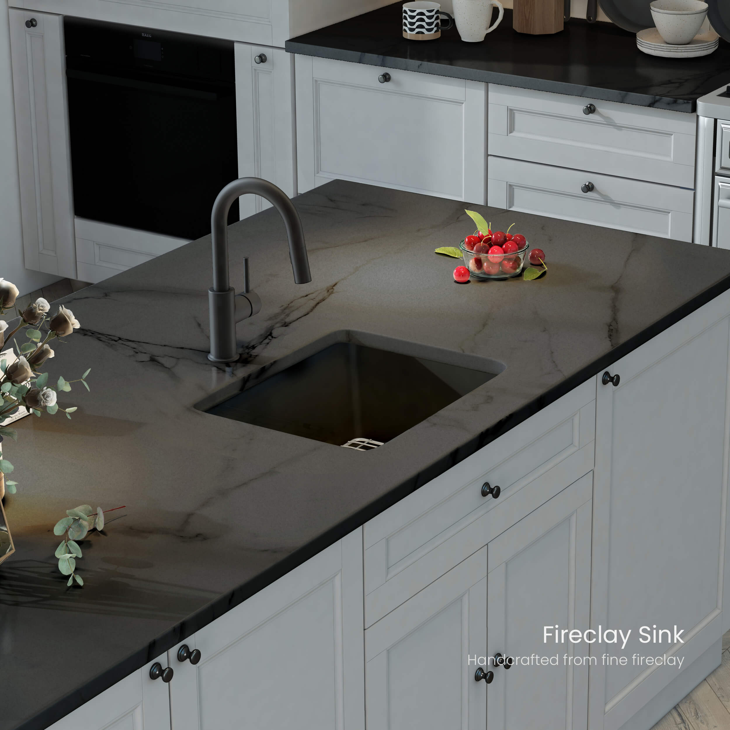 Pure 18″ Fireclay Kitchen Drop-In/Undermount Single Bowl Sink - K2-S18SQMB view 3