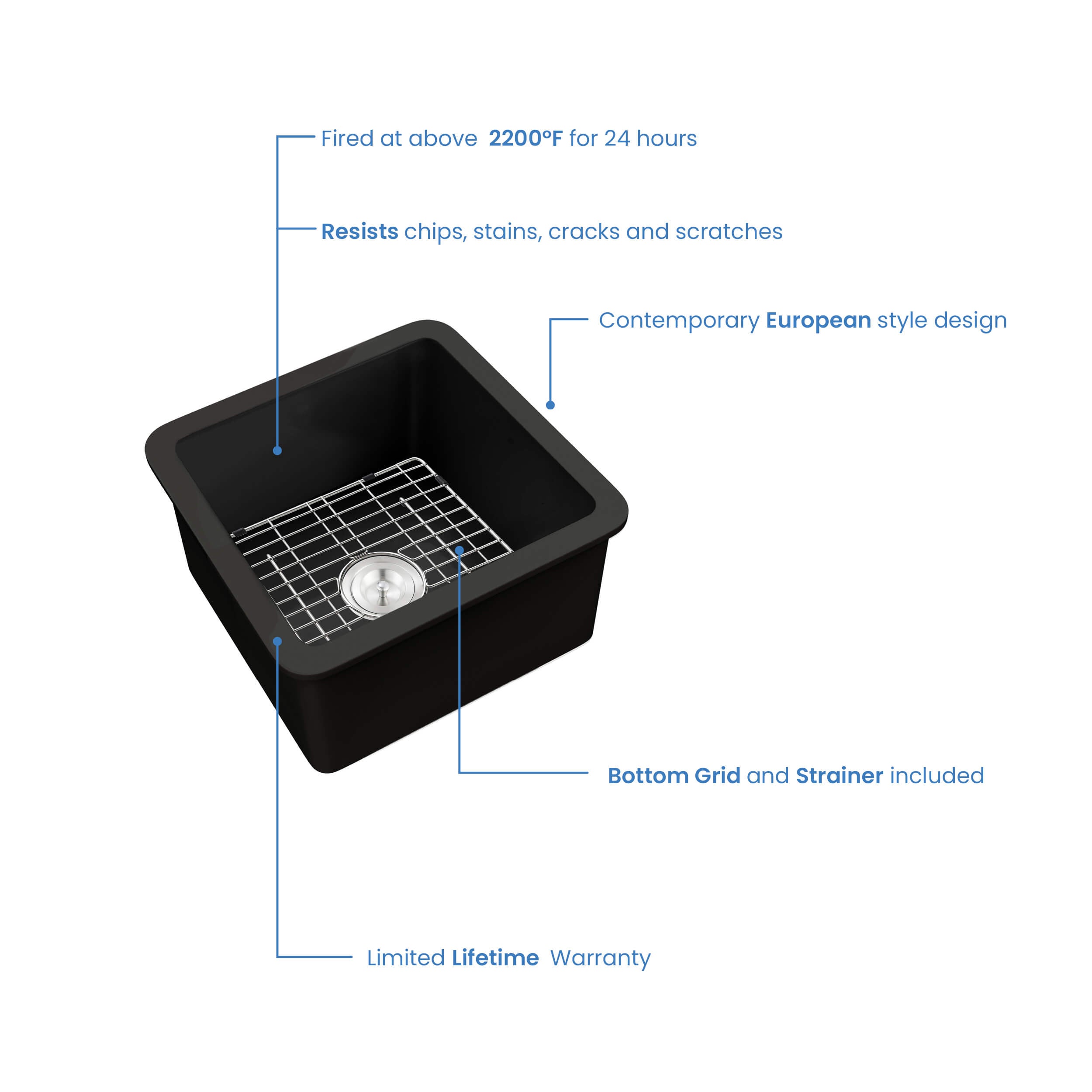 Pure 18″ Fireclay Kitchen Drop-In/Undermount Single Bowl Sink - K2-S18SQMB view 5