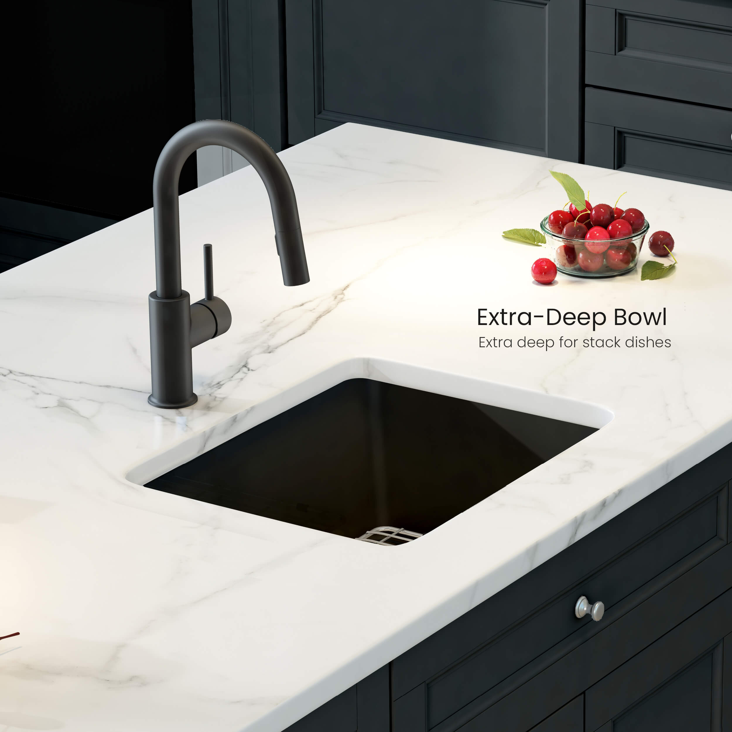 Pure 18″ Fireclay Kitchen Drop-In/Undermount Single Bowl Sink - K2-S18SQMB view 2