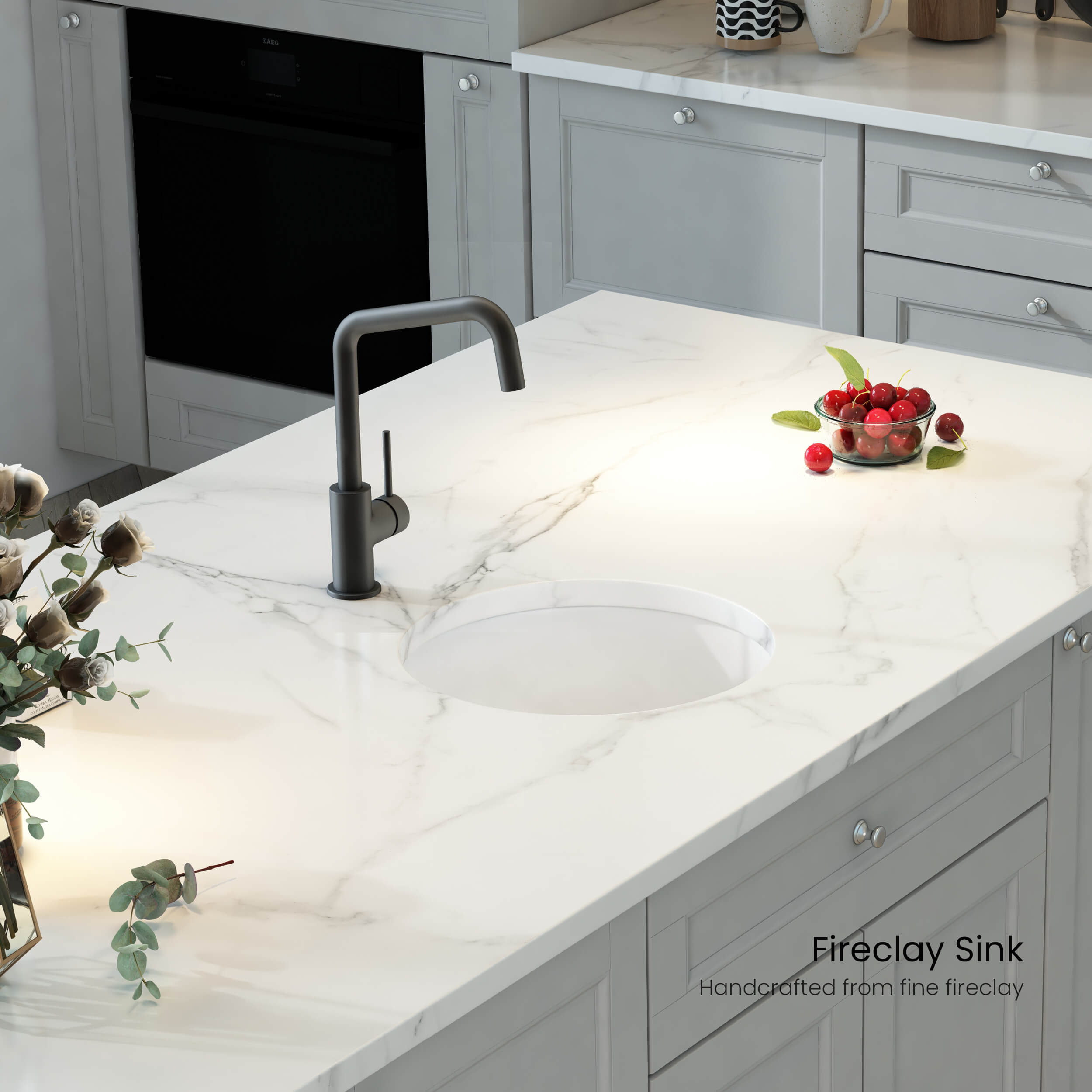 19″ Undermounted Kitchen Fireclay Sink - K2-S19RO view 2