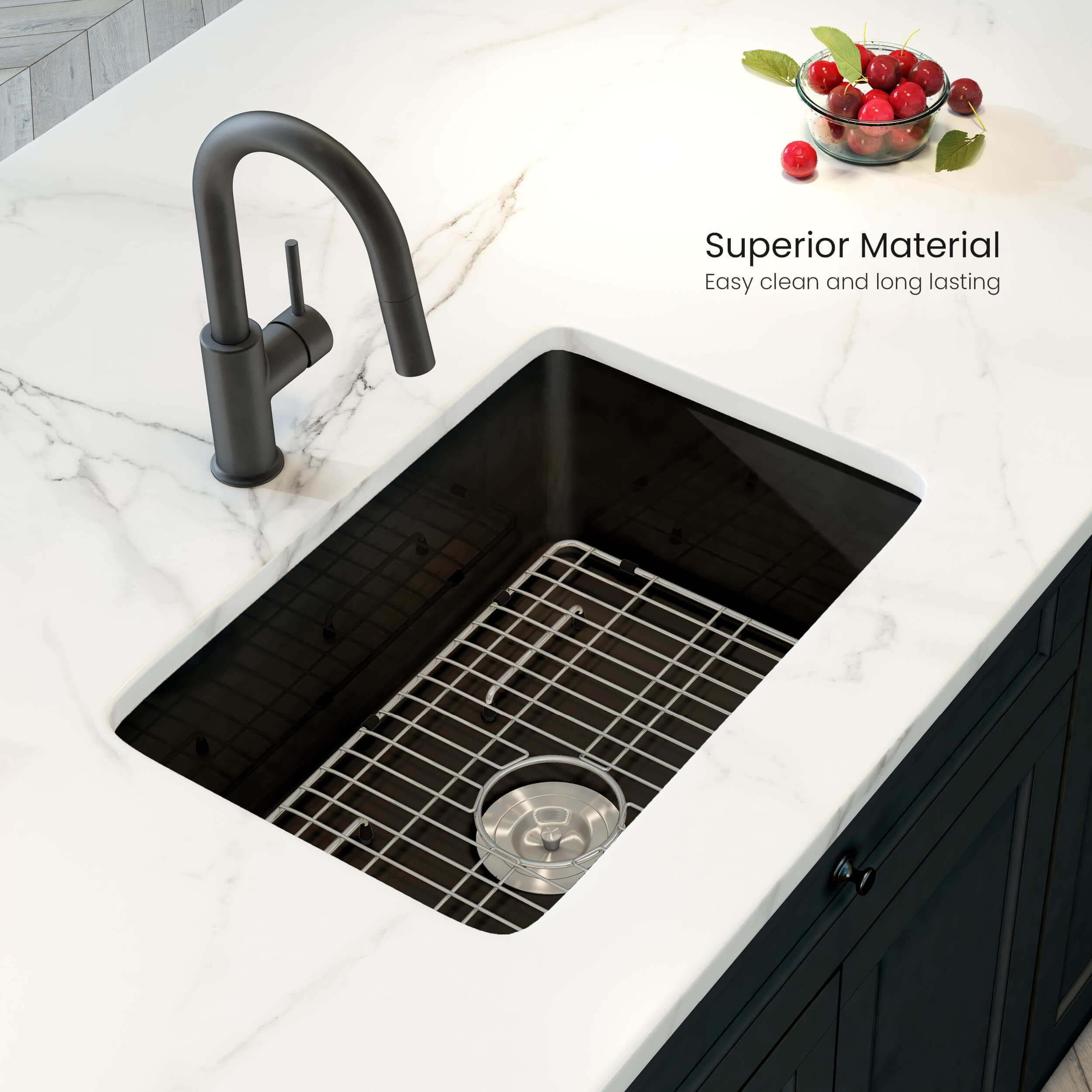 Pure 27″ Fireclay Kitchen Drop-In/Undermount Single Bowl Sink - K2-S27MB view 2