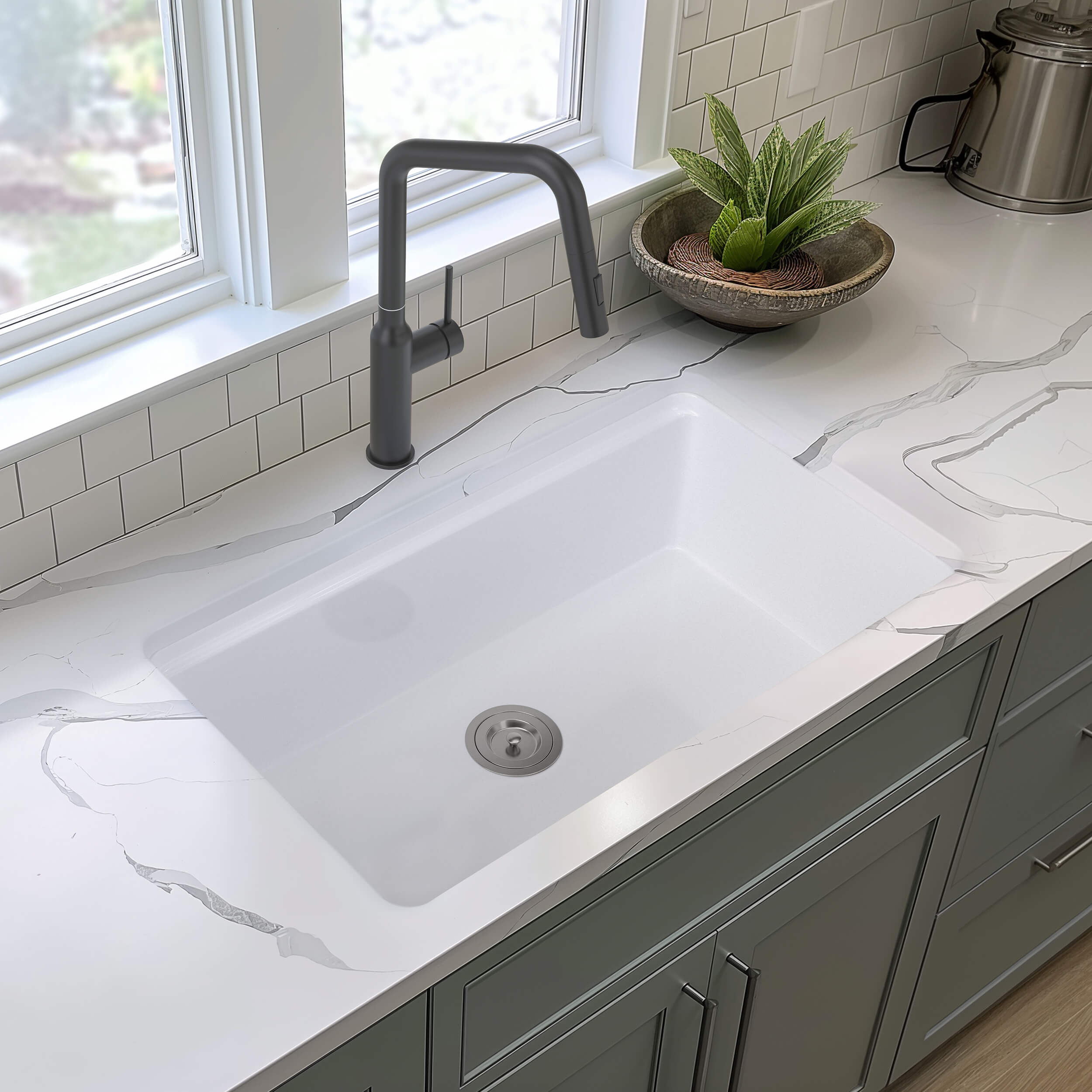 33″ Pure Fireclay Drop-In/Undermount Workstation Sink – K2-S33T view 3