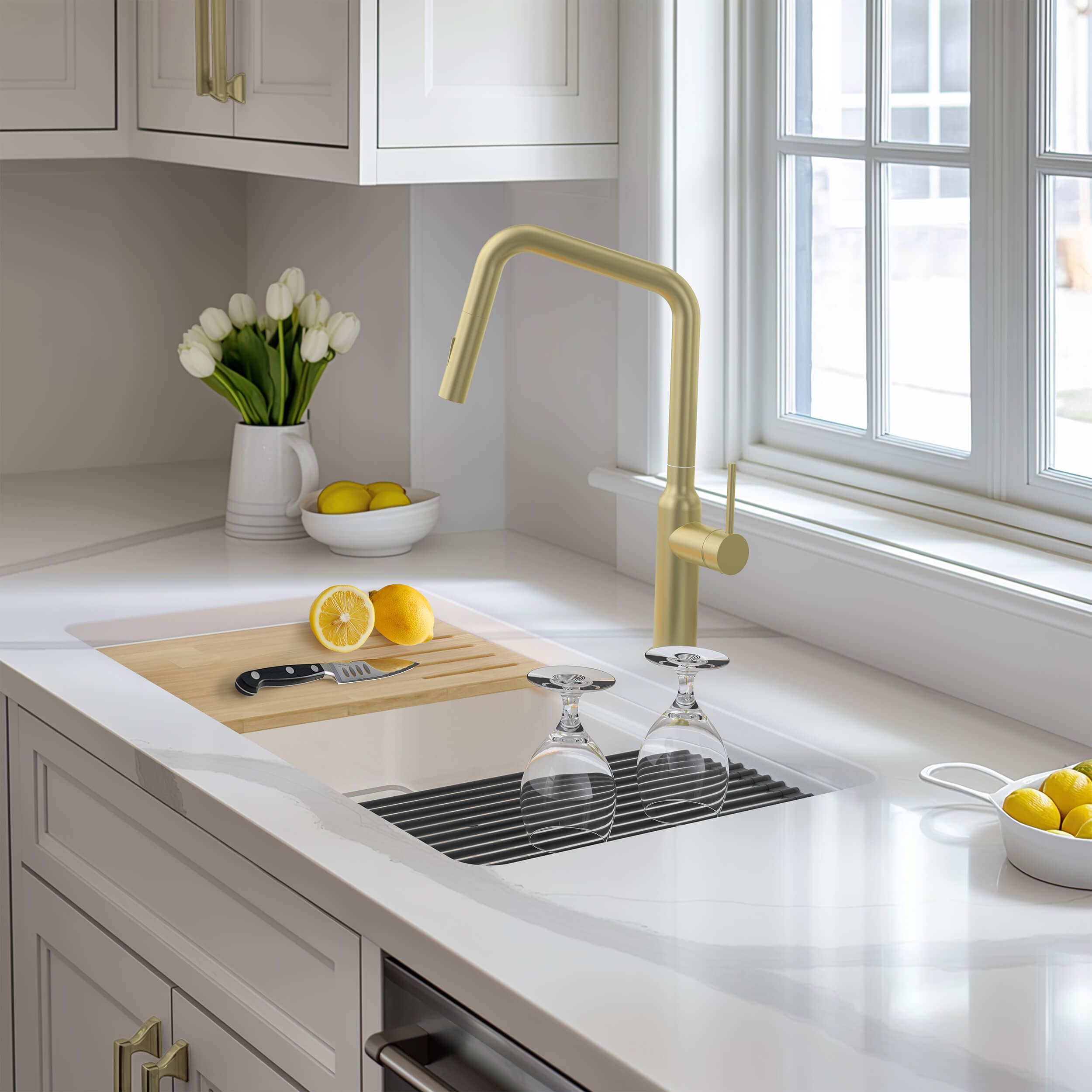 33″ Pure Fireclay Drop-In/Undermount Workstation Sink – K2-S33T view 4
