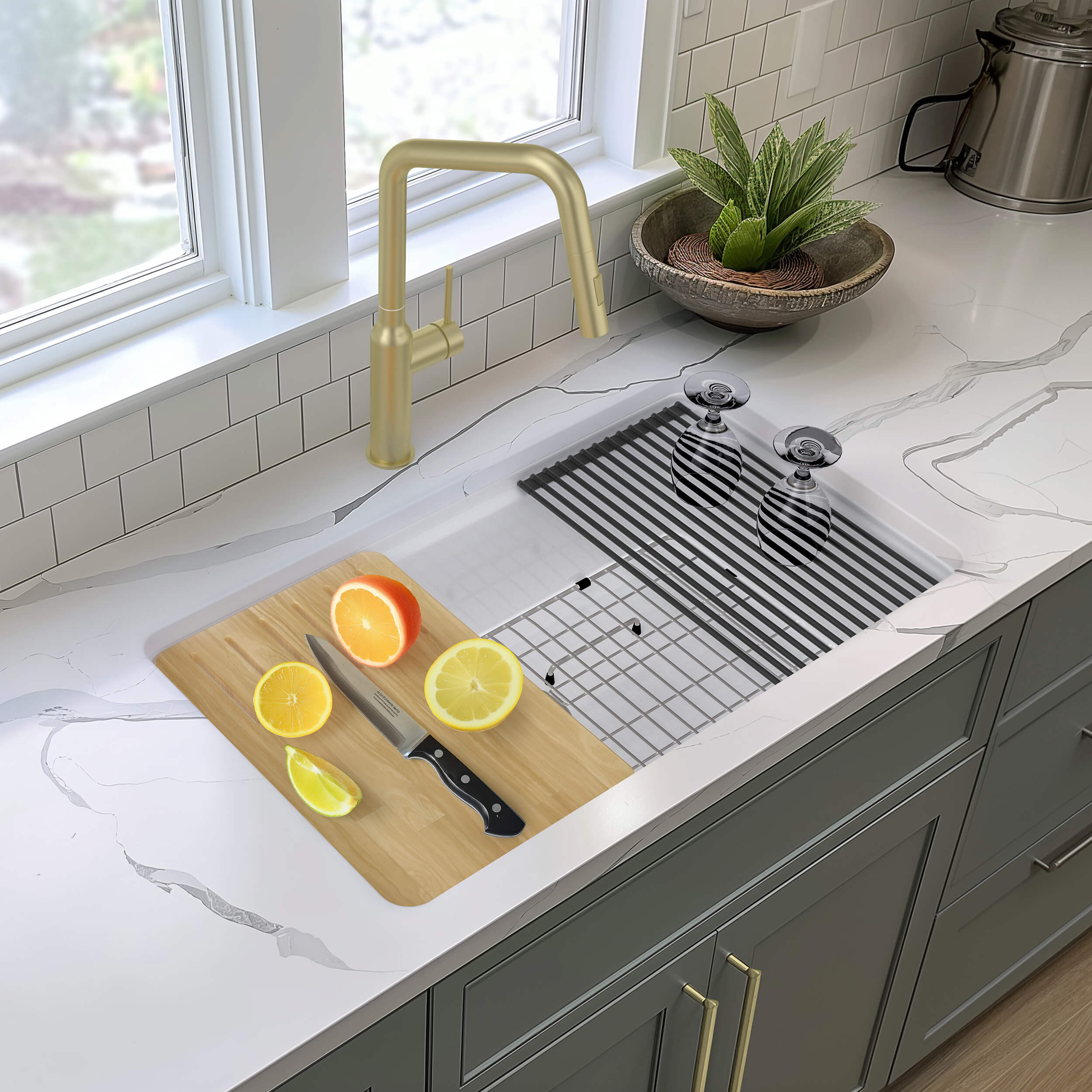 33″ Pure Fireclay Drop-In/Undermount Workstation Sink – K2-S33T view 2