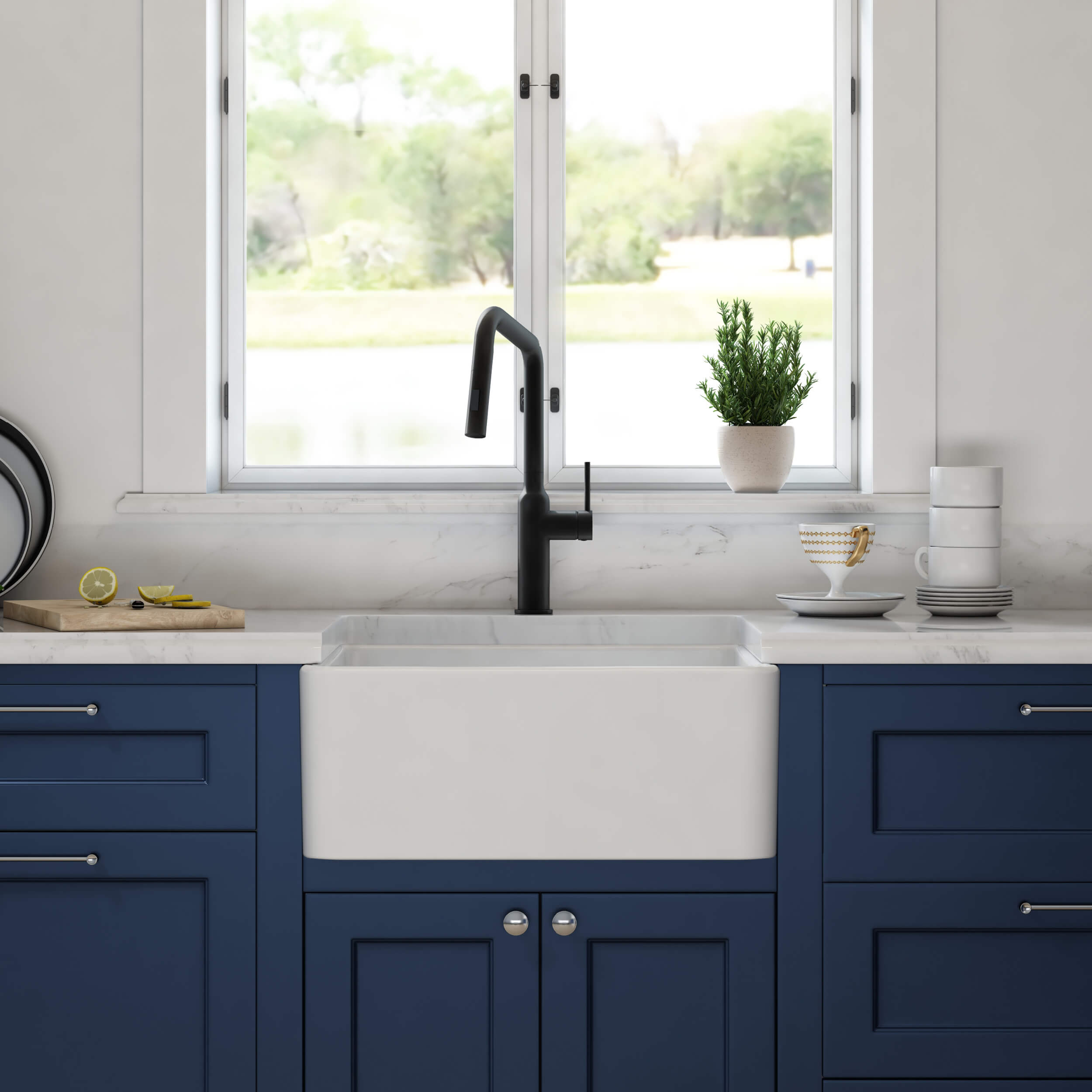 Pure 24″ Fireclay Kitchen Farmhouse Sink Single Bowl - K2-SF24 view 3