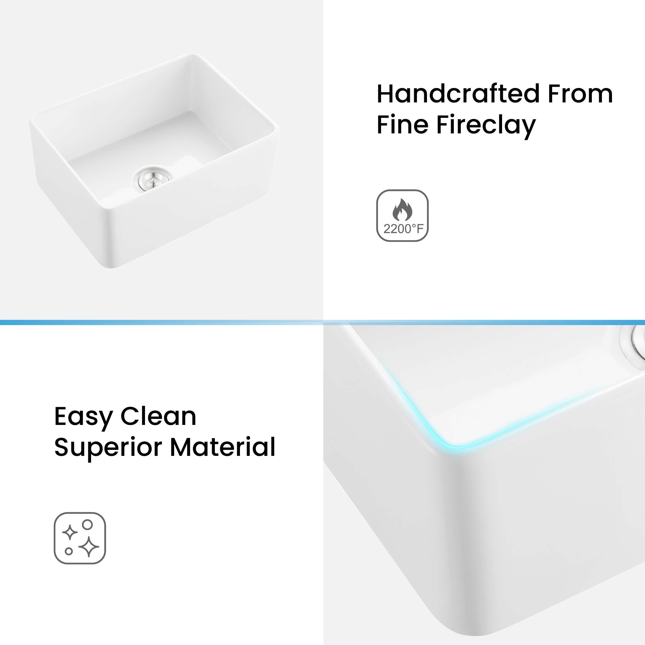 Pure 24″ Fireclay Kitchen Farmhouse Sink Single Bowl - K2-SF24 view 5