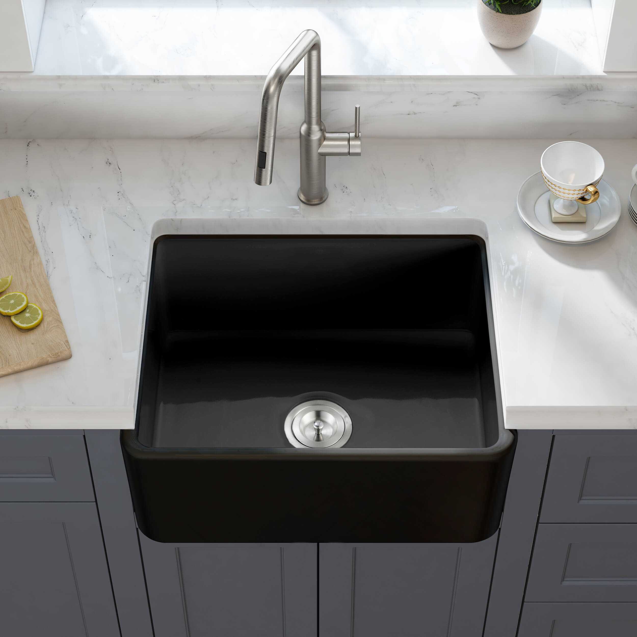 Pure 24″ Fireclay Kitchen Farmhouse Apron Front Single Bowl Sink - K2-SF24MB view 2