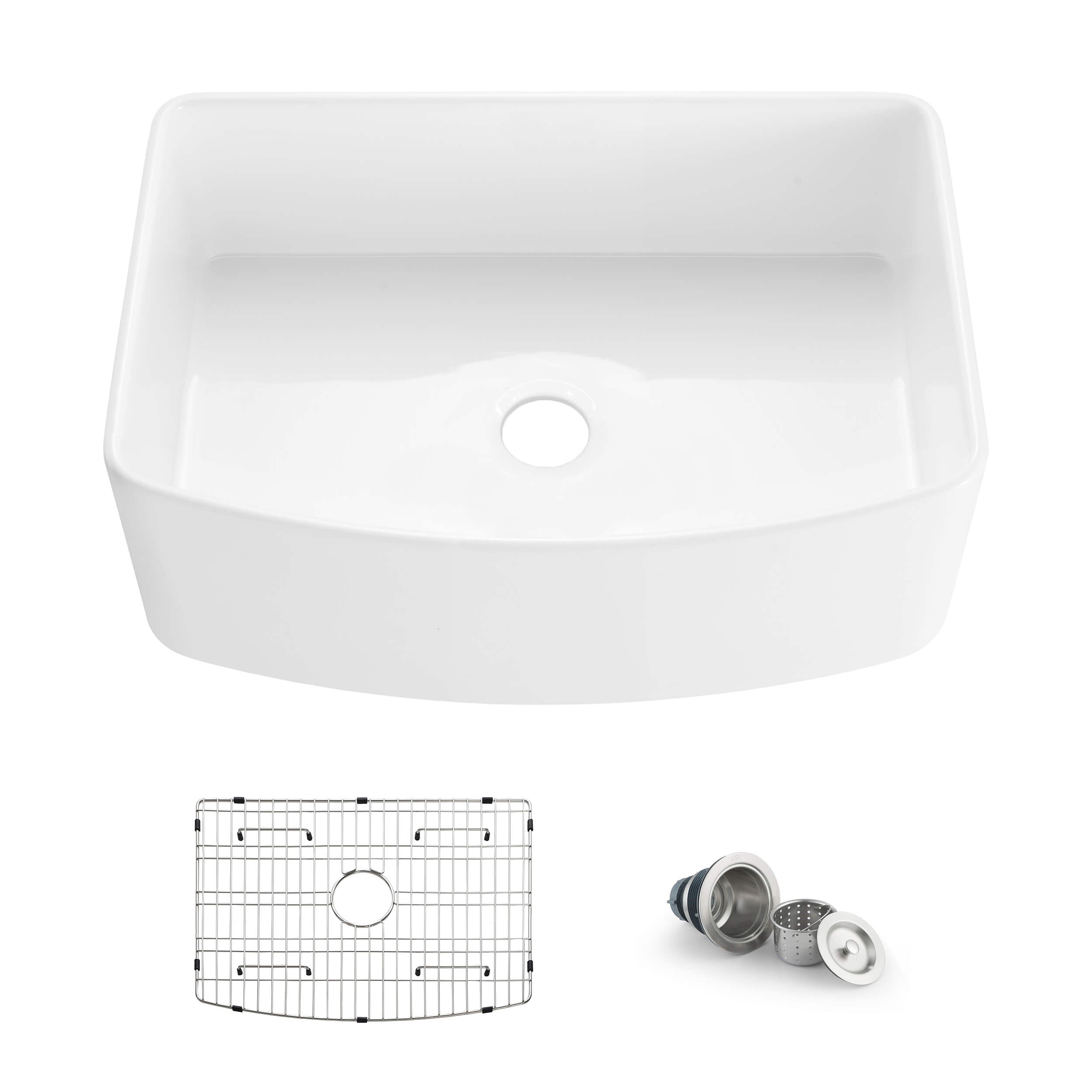 Pure 30″ Curved Apron Front Farmhouse Kitchen Fireclay Sink - K2-SF30C view 1