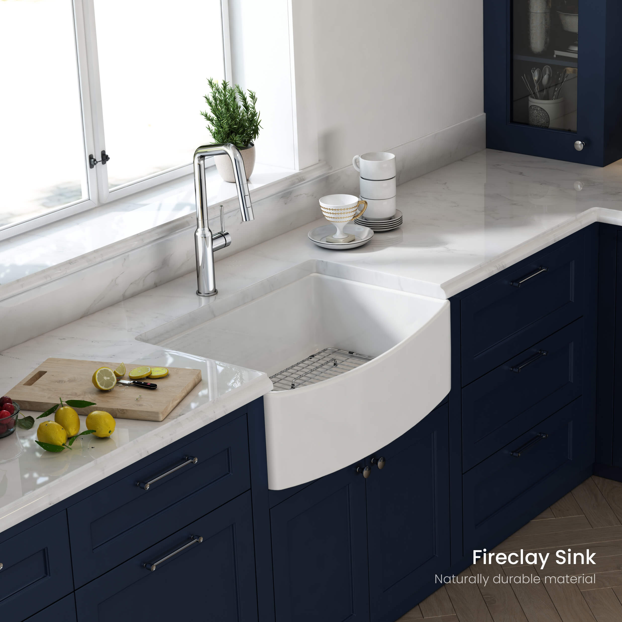 Pure 30″ Curved Apron Front Farmhouse Kitchen Fireclay Sink - K2-SF30C view 2