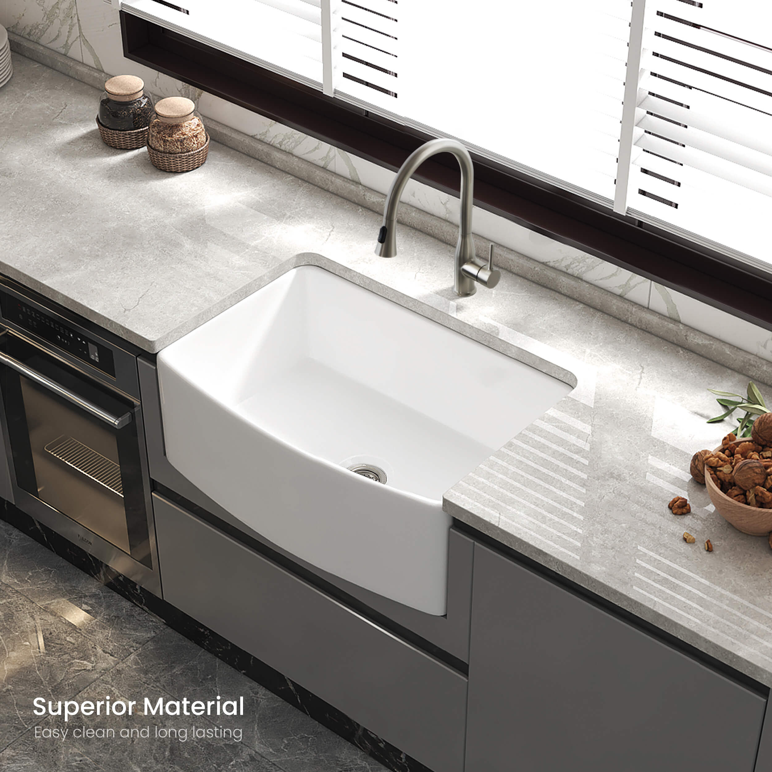 Pure 30″ Curved Apron Front Farmhouse Kitchen Fireclay Sink - K2-SF30C view 4