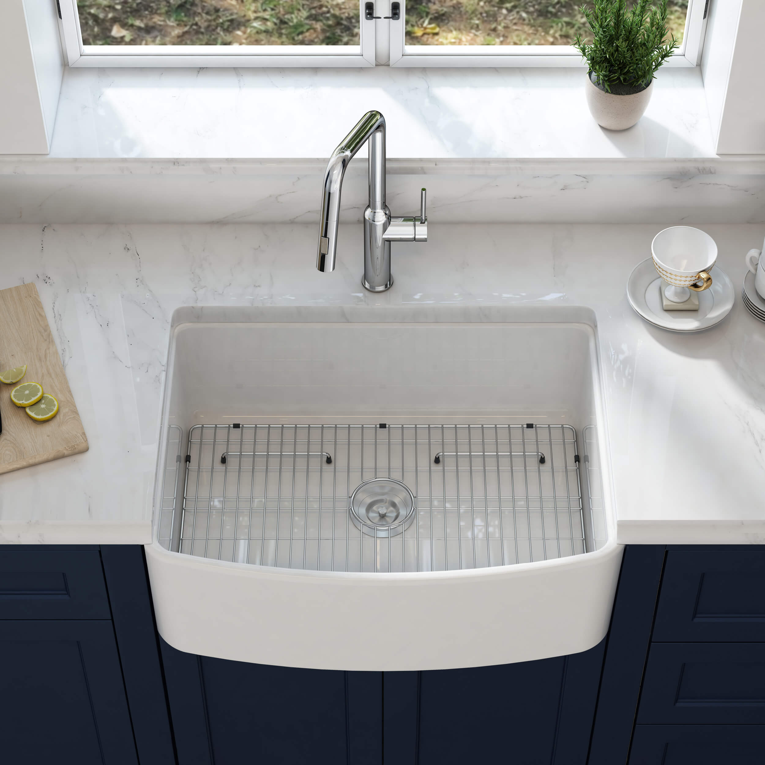 Pure 30″ Curved Apron Front Farmhouse Kitchen Fireclay Sink - K2-SF30C view 3