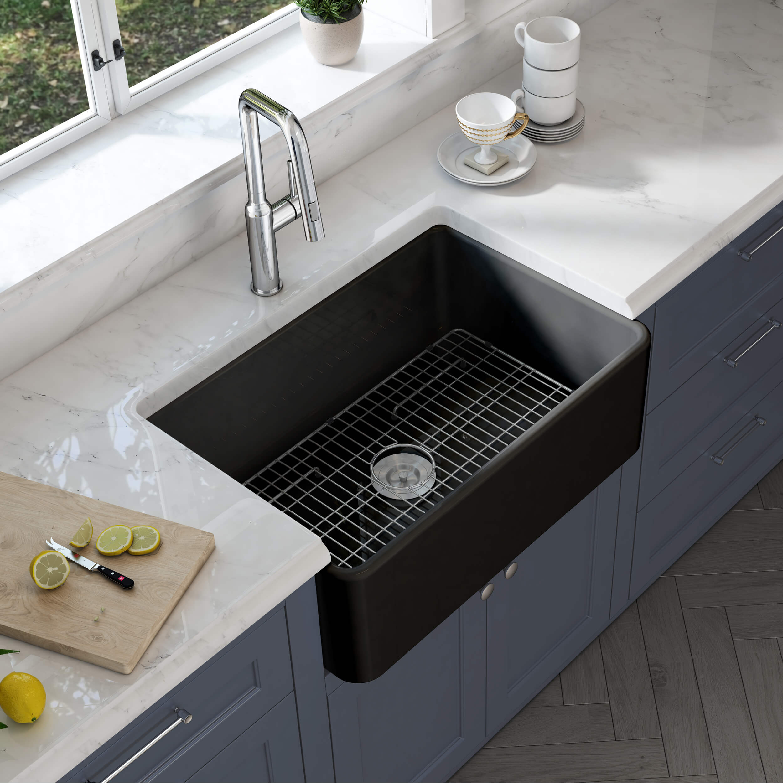 Pure 30″ Fireclay Kitchen Farmhouse Apron Front Single Bowl Sink - K2-SF30MB view 2