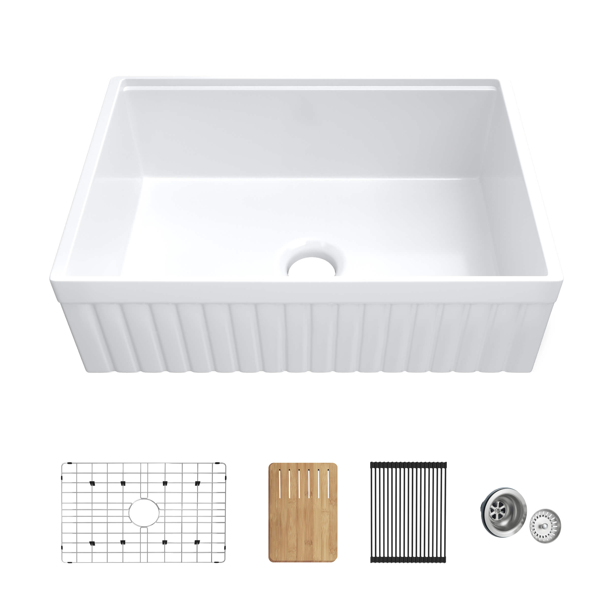Pillar 30″ Kitchen Farmhouse Fireclay Workstation Sink - K2-SF30PIT view 1