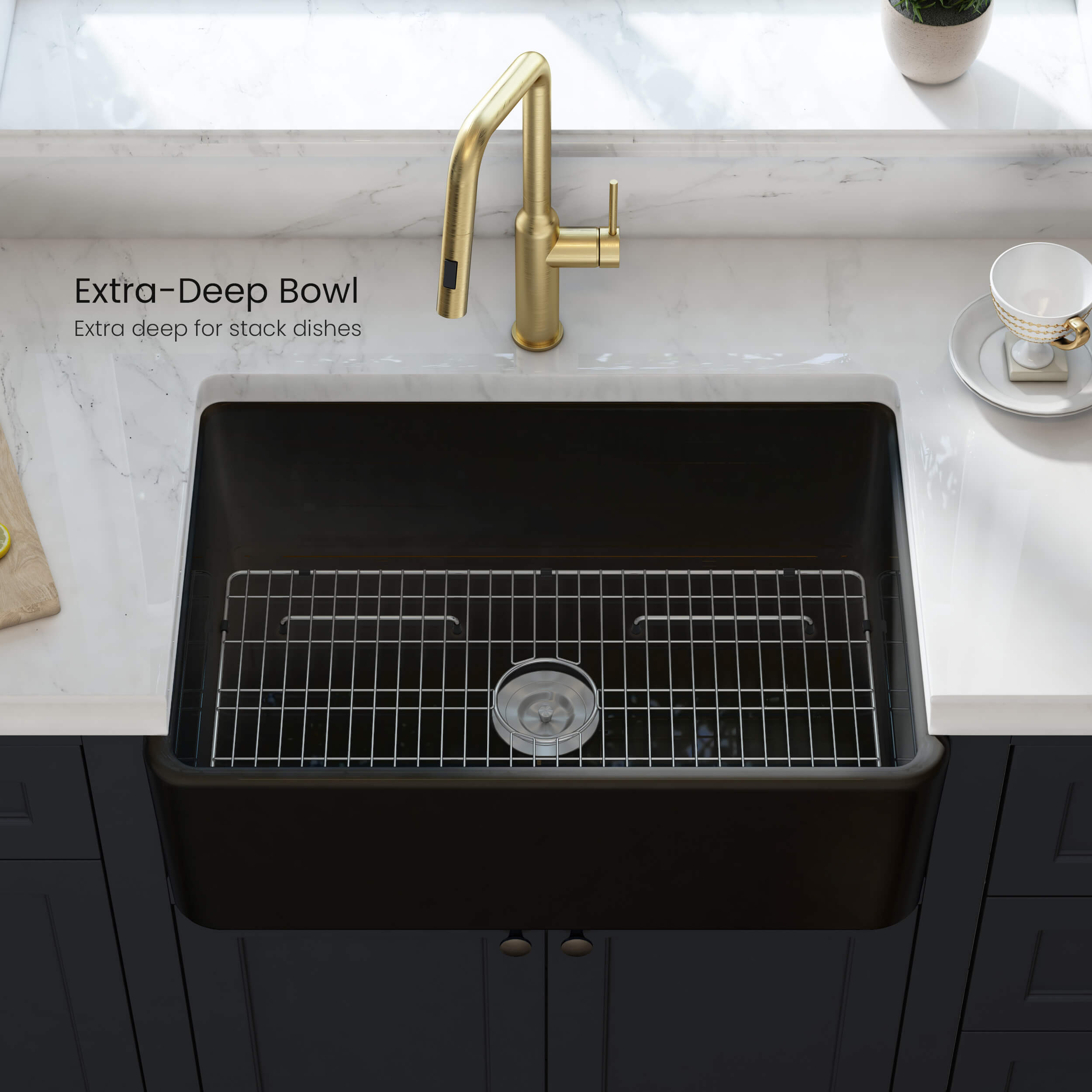 Pure 30″ Fireclay Kitchen Farmhouse Apron Front Single Bowl Sink - K2-SF30MB view 3