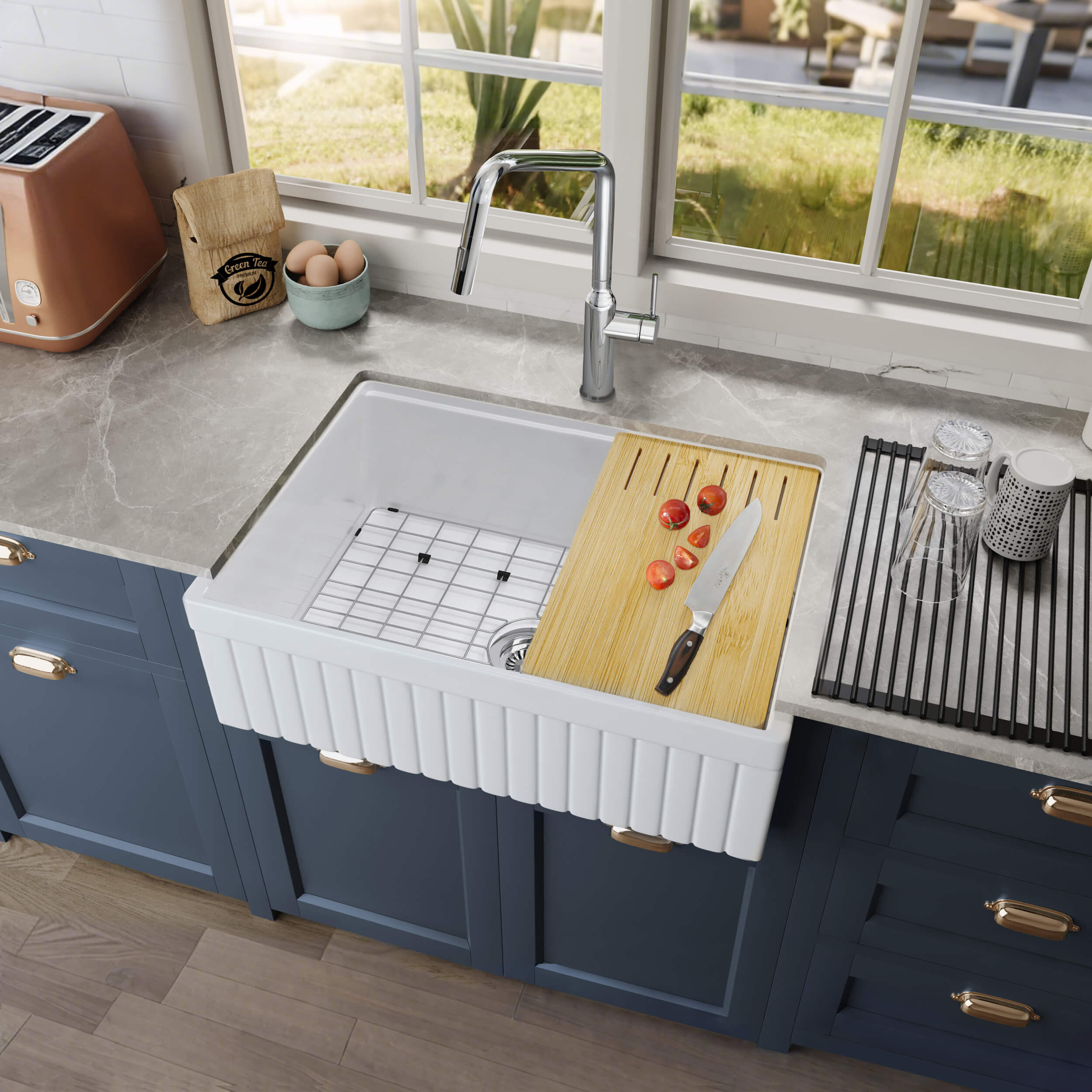 Pillar 30″ Kitchen Farmhouse Fireclay Workstation Sink - K2-SF30PIT view 4