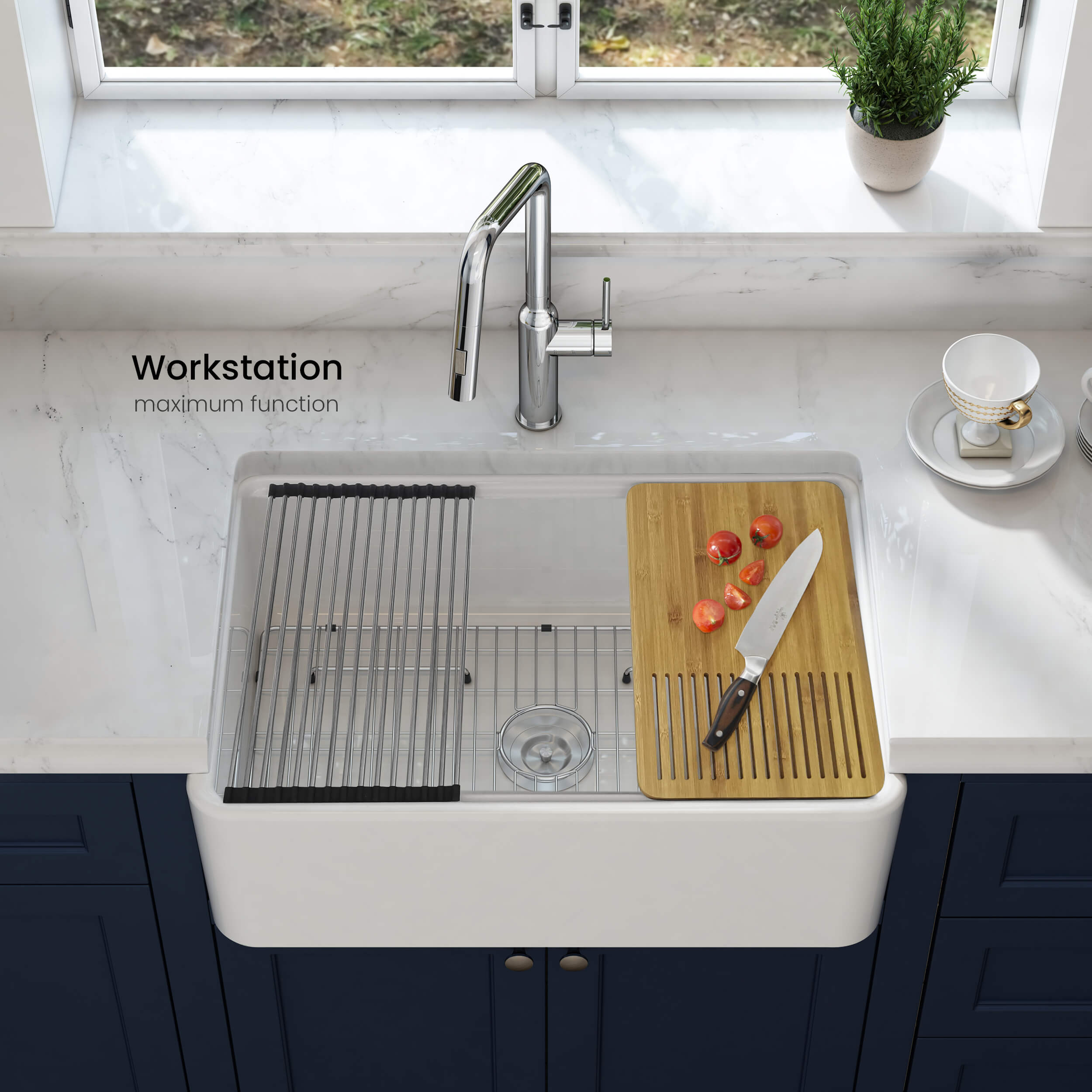 Pure 30″ Fireclay Kitchen Farmhouse Workstation Sink Pure Series- K2-SF30T view 3