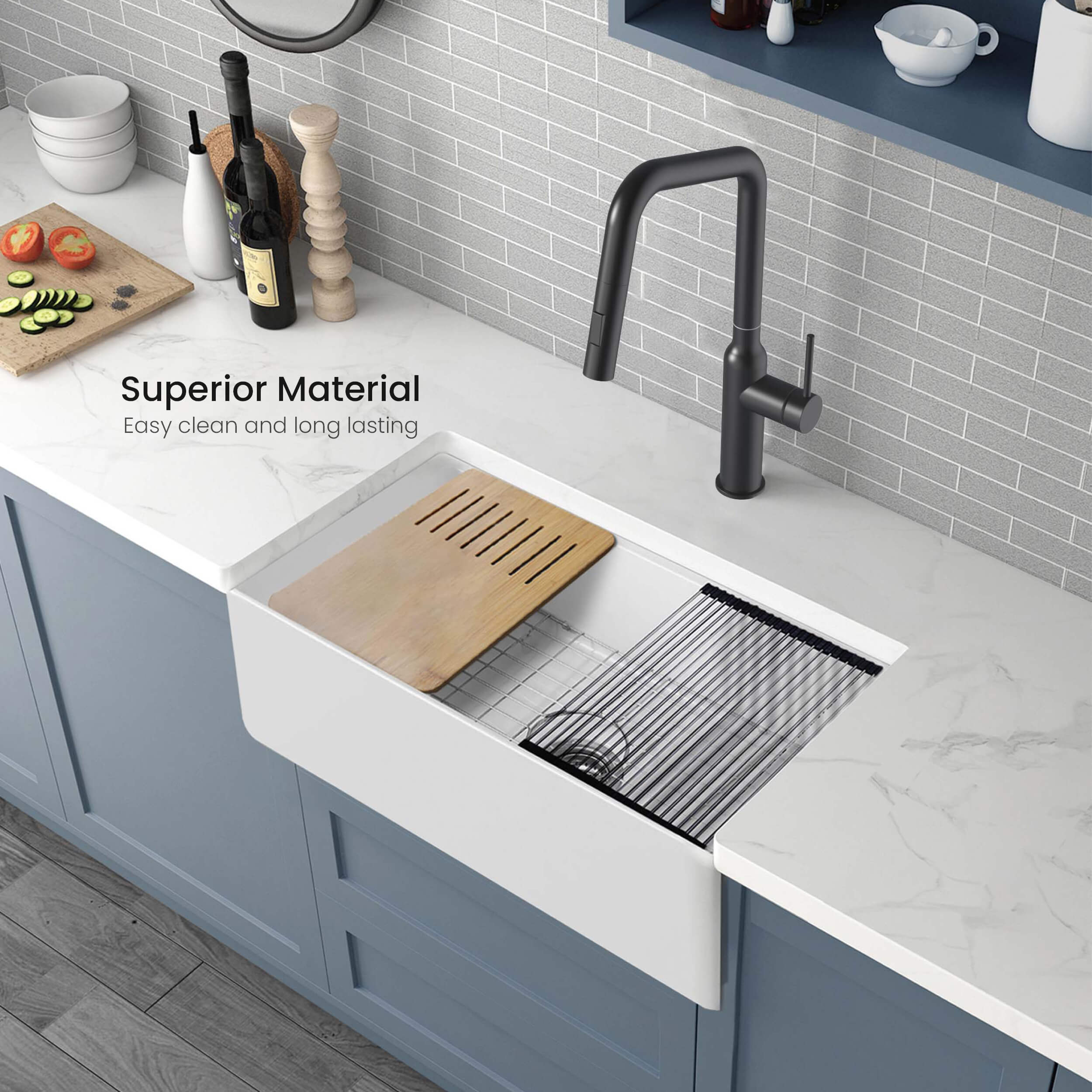 Pure 30″ Fireclay Kitchen Farmhouse Workstation Sink Pure Series- K2-SF30T view 4