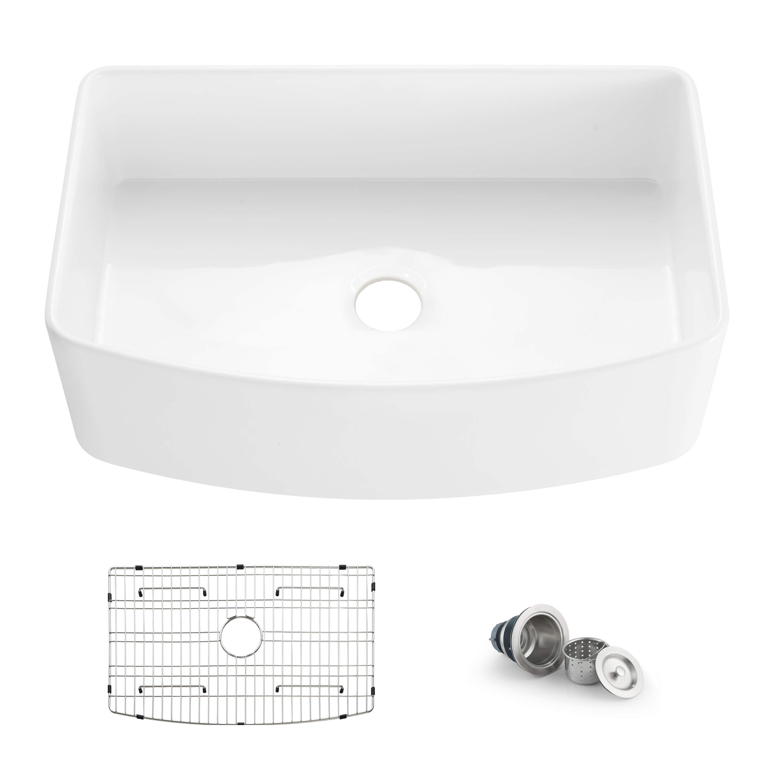 Pure 33″ Curved Apron Front Farmhouse Kitchen Fireclay Sink - K2-SF33C view 1